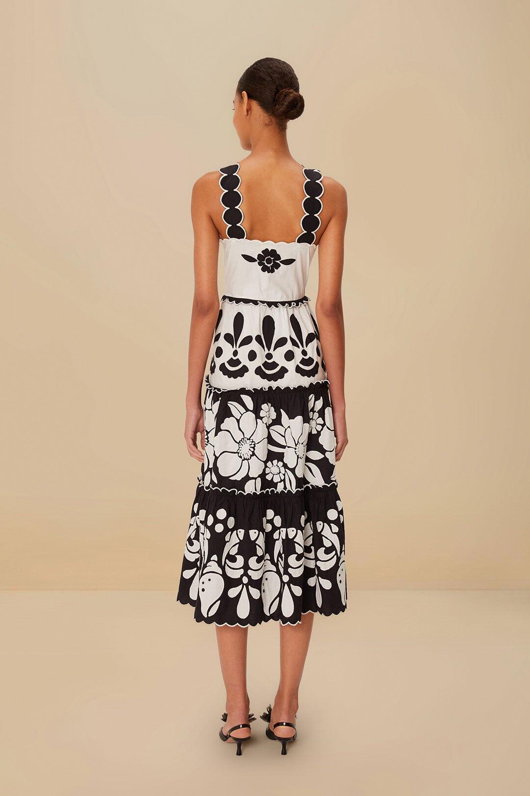 Black And White Summer Cutwork Organic Cotton Midi Dress Product Image