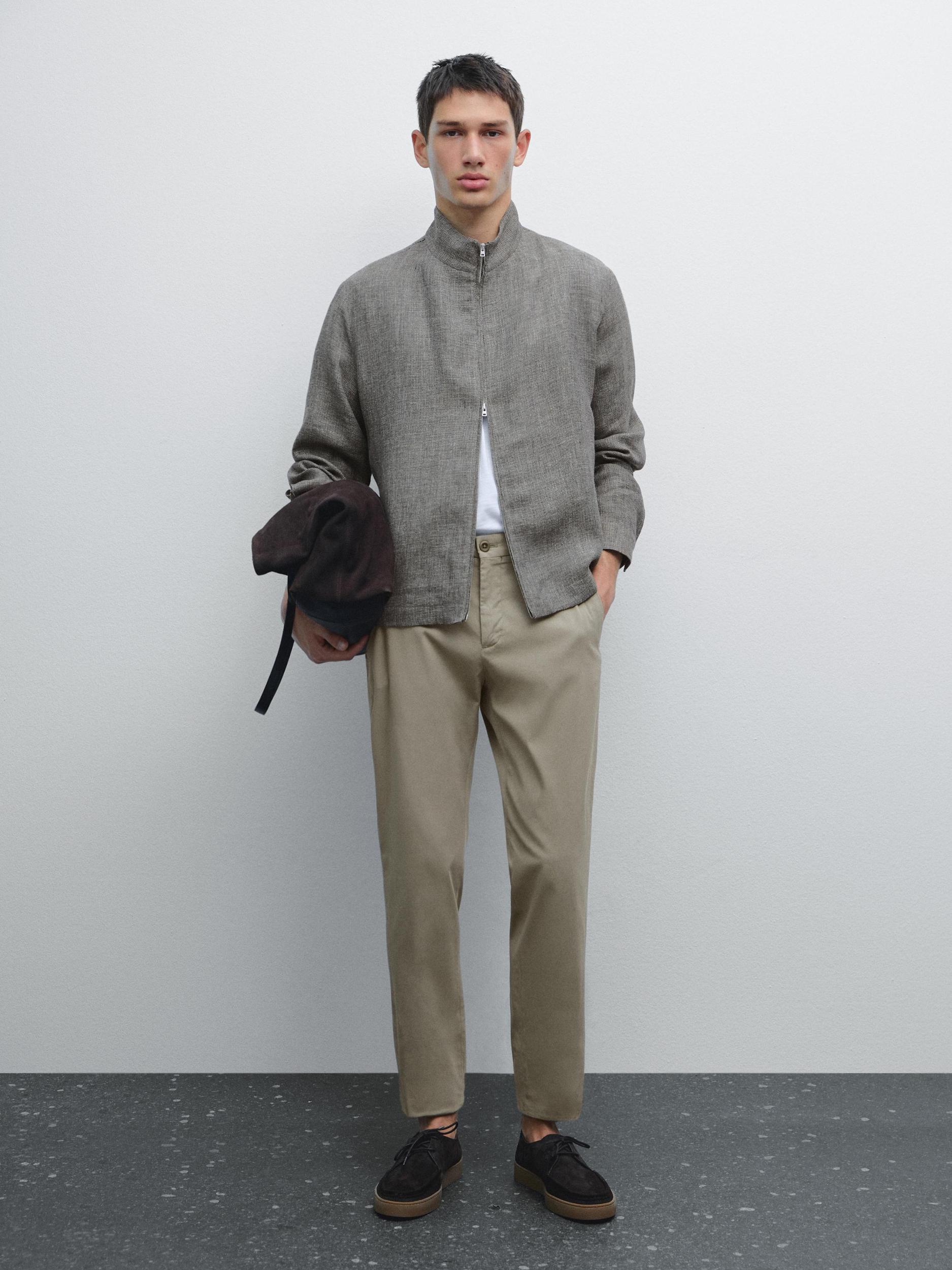 Cotton blend slim fit trousers Product Image