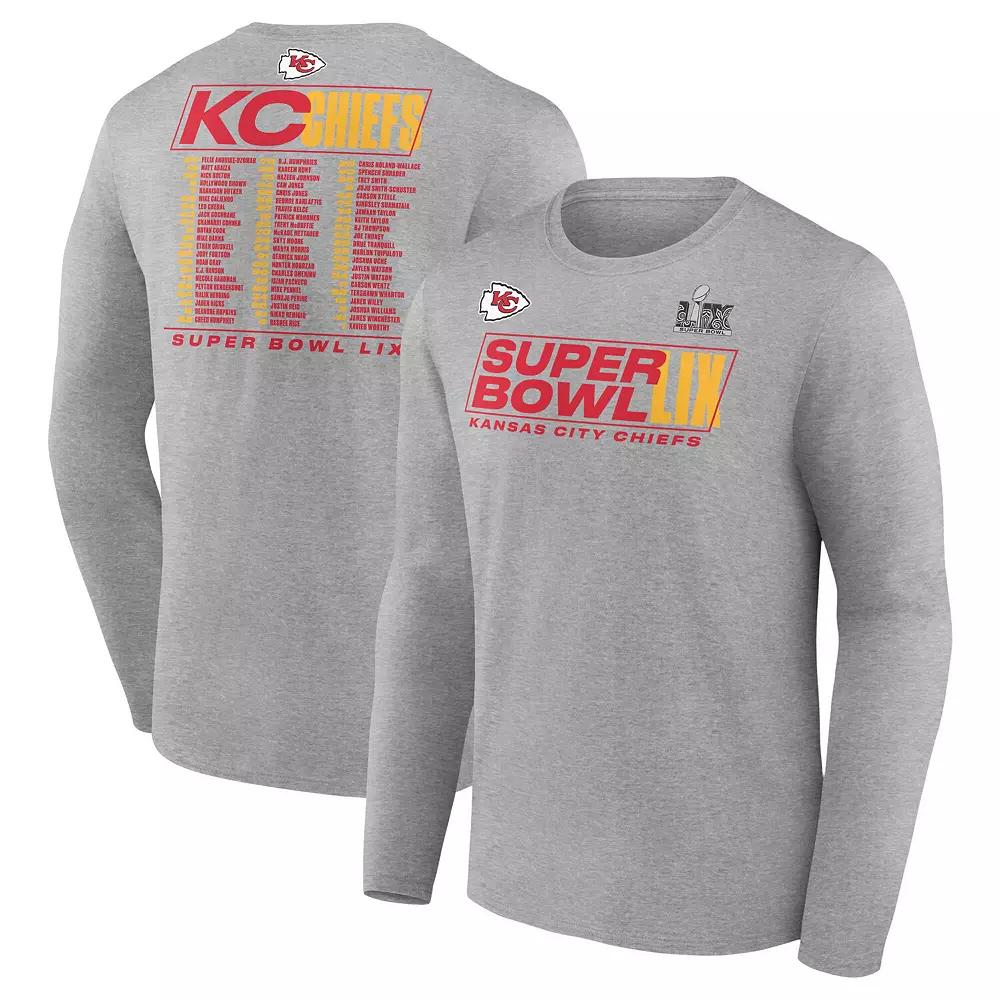 Men's Fanatics  Heather Gray Kansas City Chiefs Super Bowl LIX Big & Tall Roster Long Sleeve T-Shirt, Size: XLT, Grey Product Image