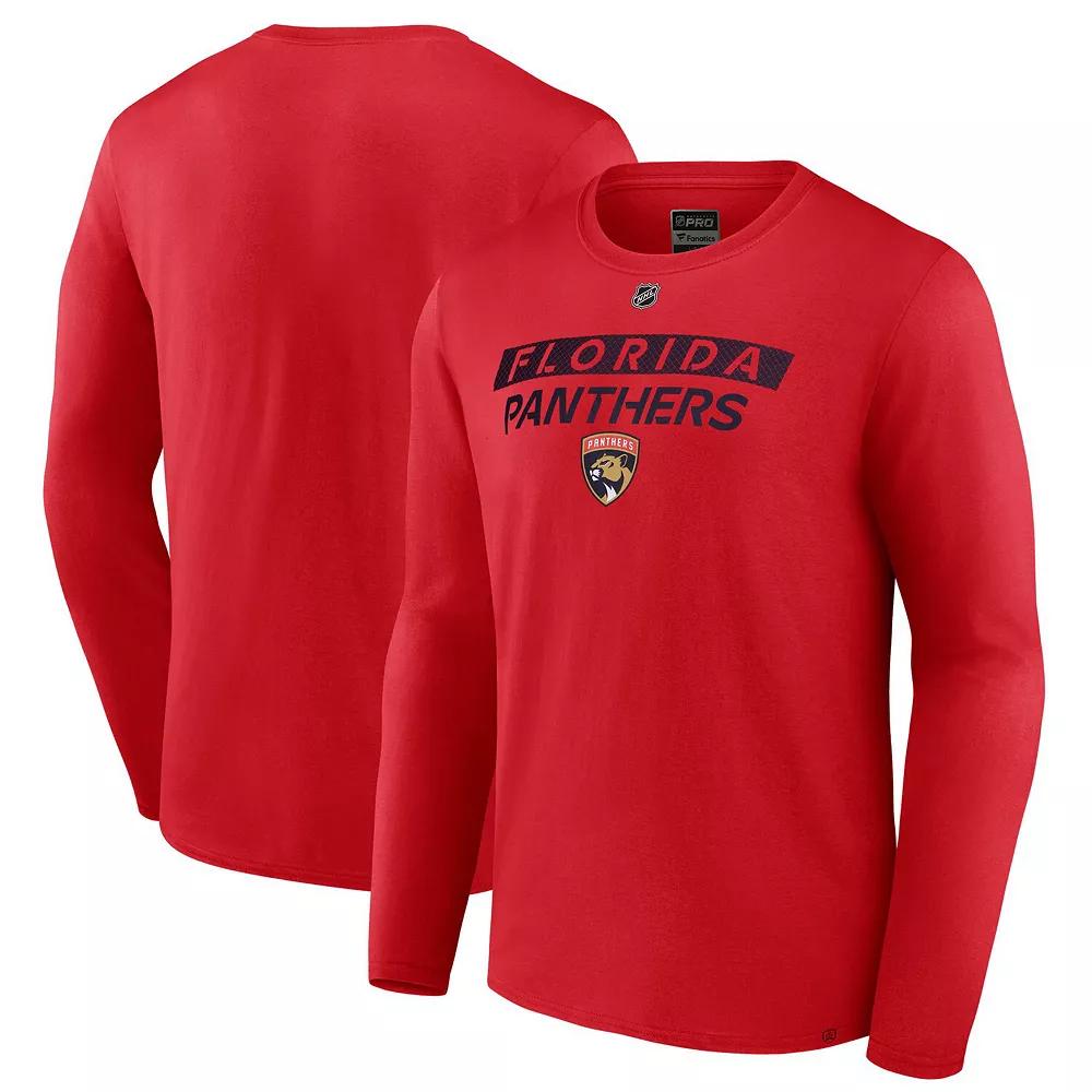 Men's Fanatics Red Florida Panthers Authentic Pro Primary Logo Long Sleeve T-Shirt, Size: Large, Pnt Red Product Image