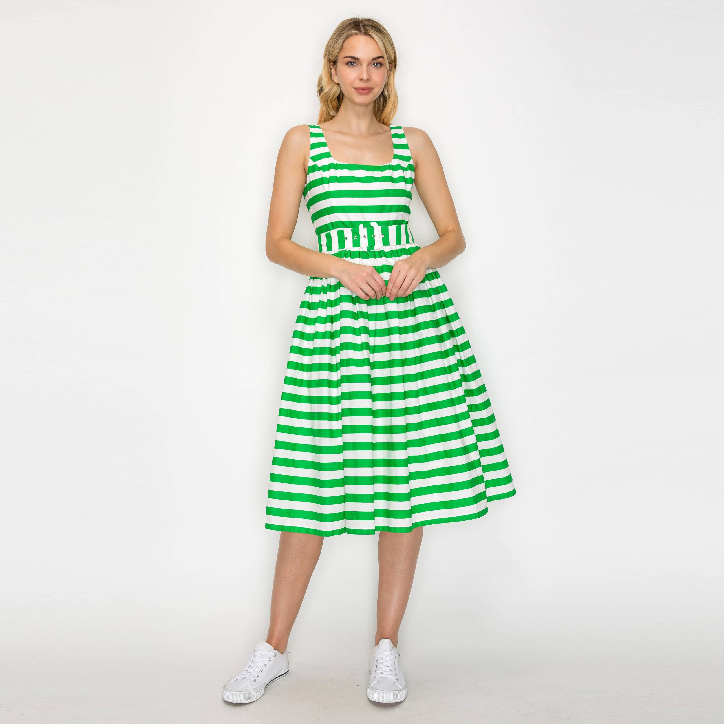 Lucky Green Stripe Classic Midi Dress Product Image