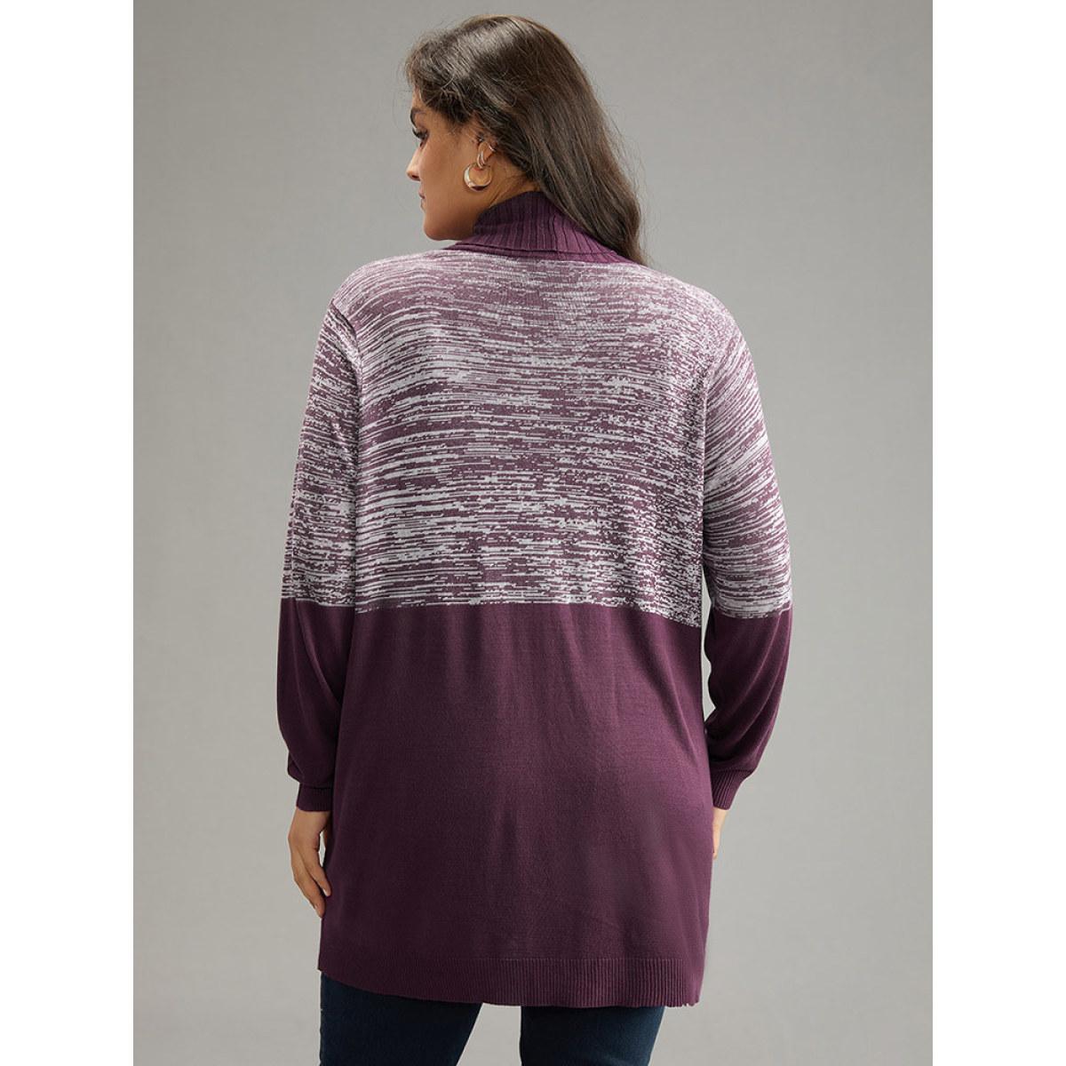 Plus Size Supersoft Essentials Patchwork Lapel Collar Cardigan Eggplant Women Casual Loose Long Sleeve Dailywear Cardigans BloomChic 26/4X Product Image