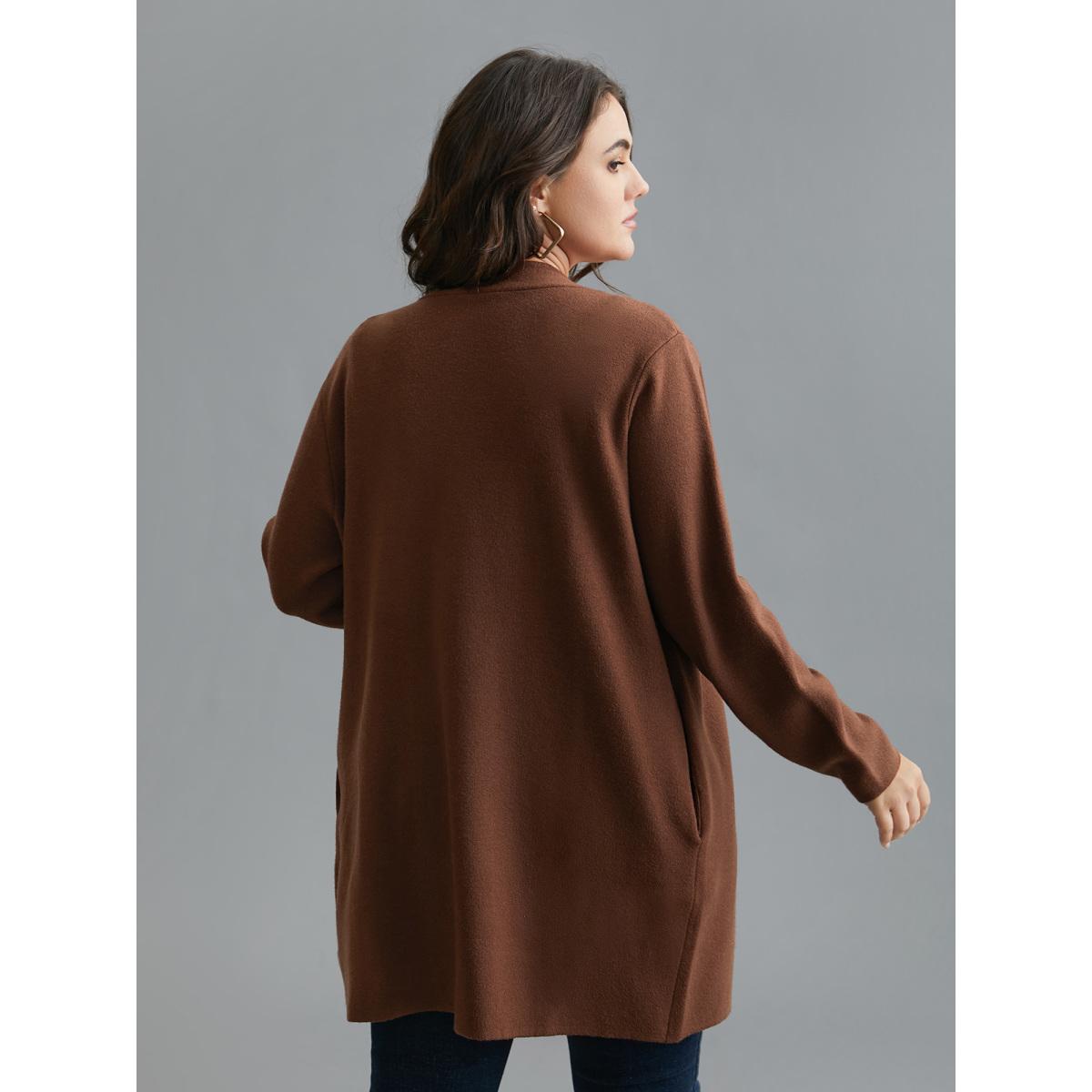 Plus Size Supersoft Essentials Side Pocket Collared Knit Cardigan Browncoffeecolor Women Leisure Loose Long Sleeve Casual Cardigans BloomChic 28/5X Product Image