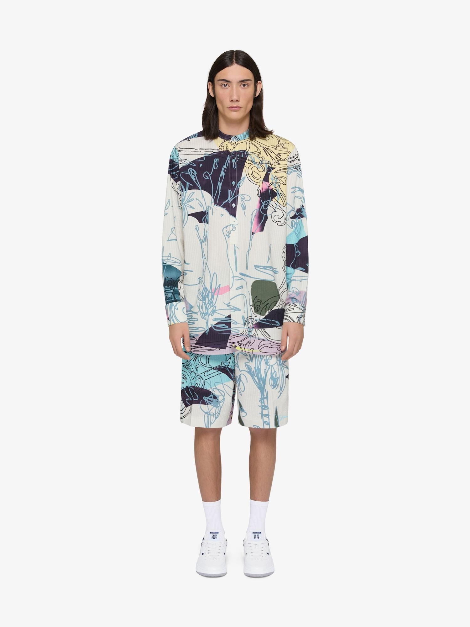 Printed bermuda shorts in seersucker cotton Product Image