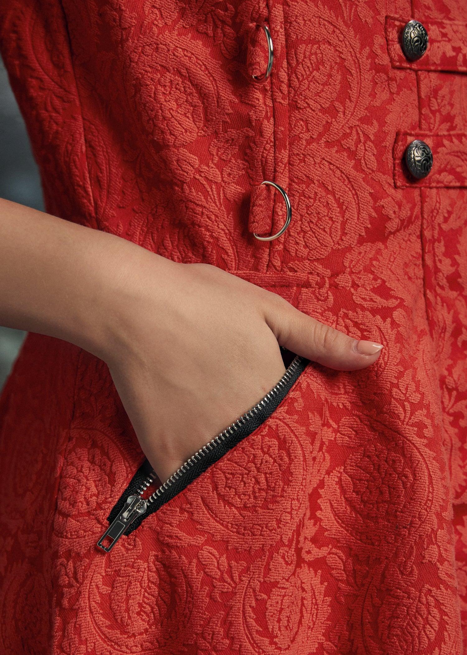 Red Jacquard Battalion Swing Dress Product Image