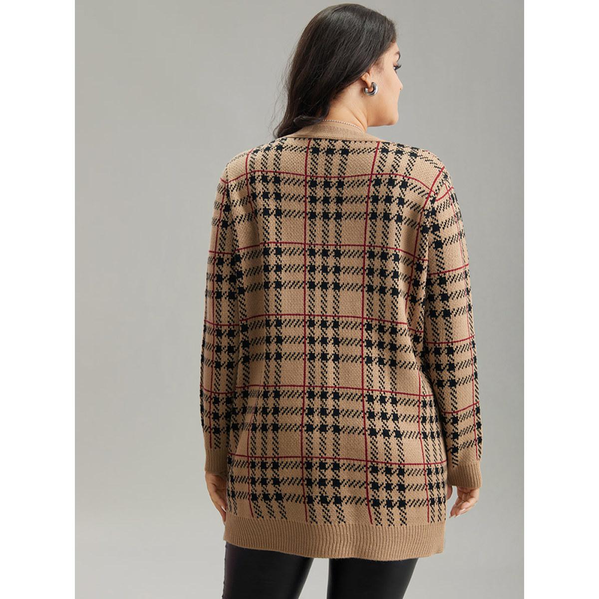 Plus Size Plaid & Houndstooth Print Patched Pocket Cardigan Multicolor Women Casual Loose Long Sleeve Dailywear Cardigans BloomChic 28/5X Product Image