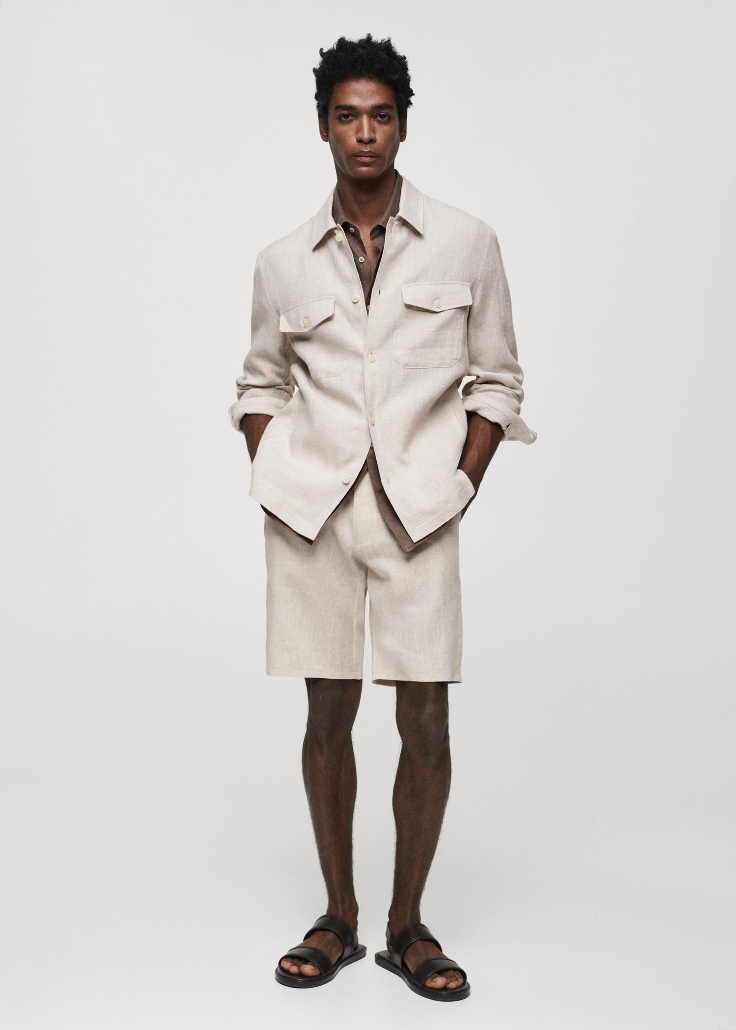 100% linen overshirt with pockets - Men | MANGO USA Product Image