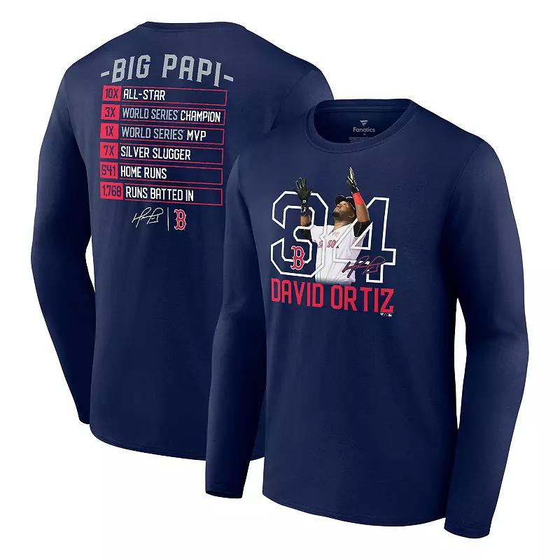 Men's Fanatics Branded David Ortiz Navy Boston Red Sox Stats Resume Long Sleeve T-Shirt,  Product Image