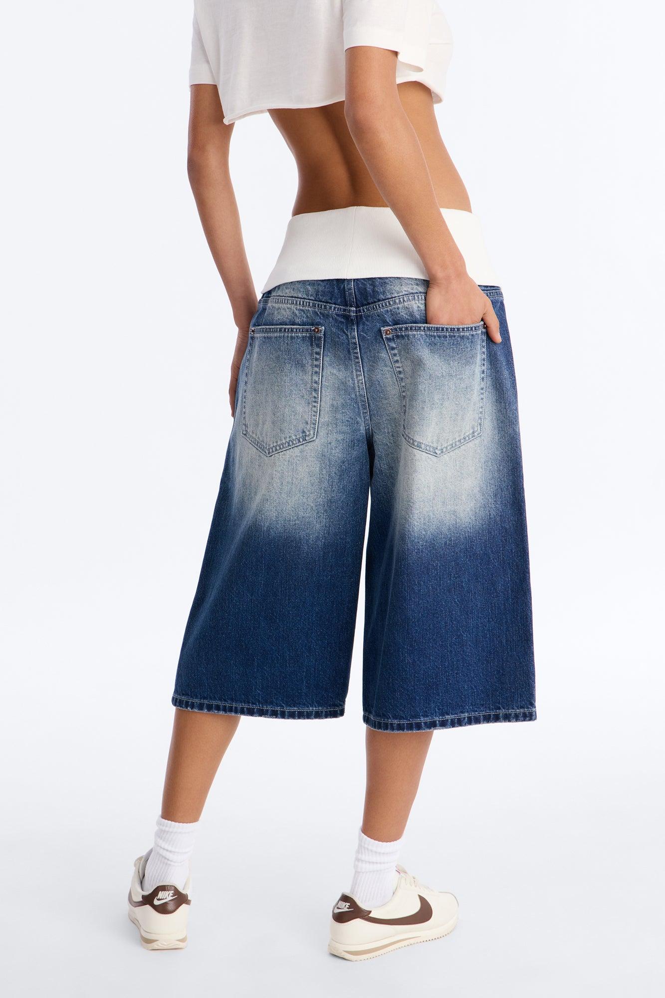 Cyber Crush Foldover Denim Jorts - Dark Wash Female Product Image