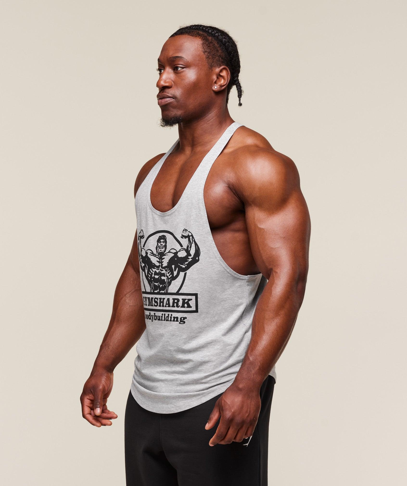 Gymshark Double Bicep Stringer - Light Grey Core Marl Male Product Image