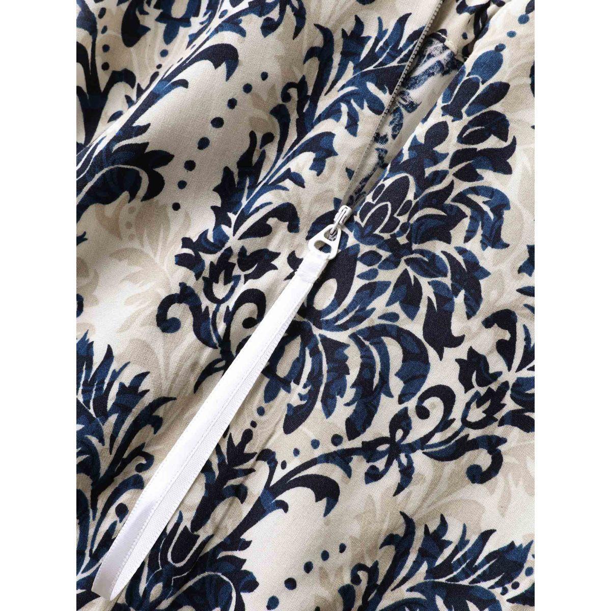 Plus Size DarkBlue Rayon Damask Print Stretchy Waist Jumpsuit Women Boho Sleeveless Halter neck Vacation Loose Jumpsuits BloomChic 10/M Product Image