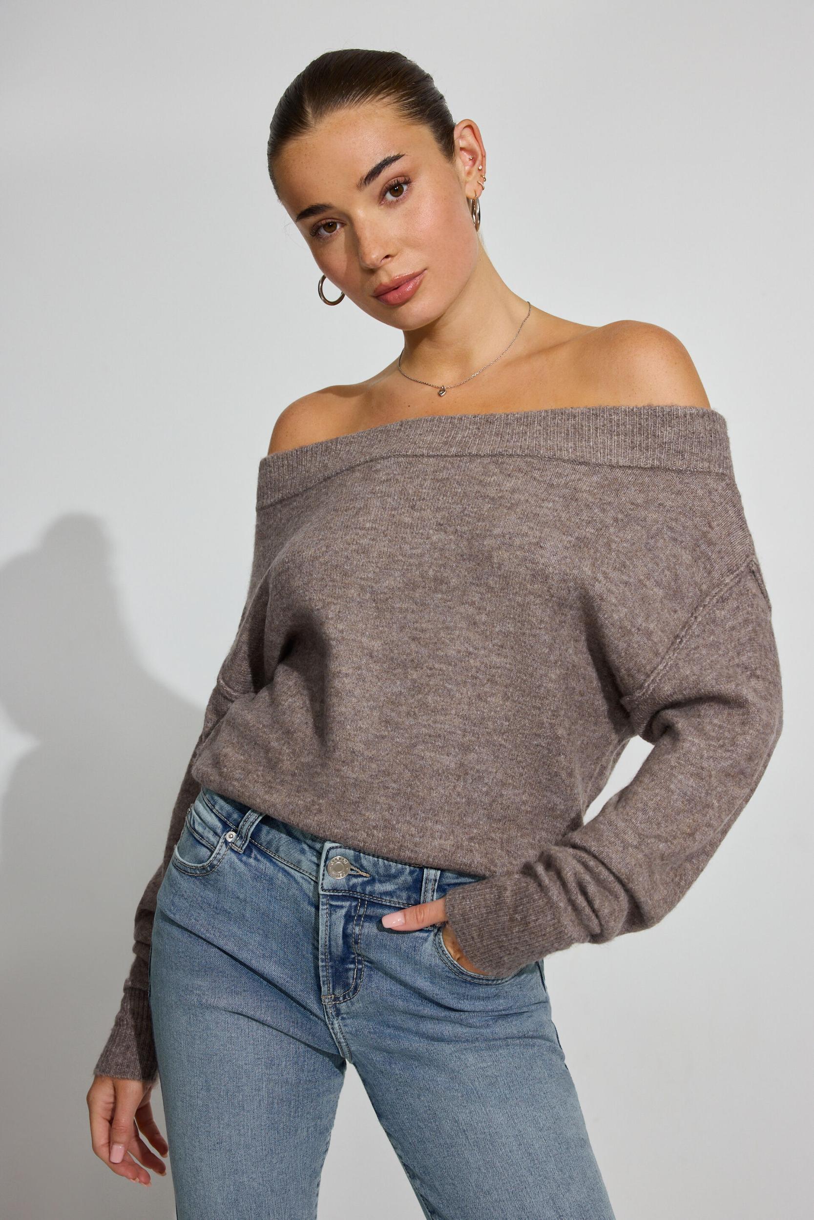 Long Sleeve Off Shoulder Bubble Sweater Product Image