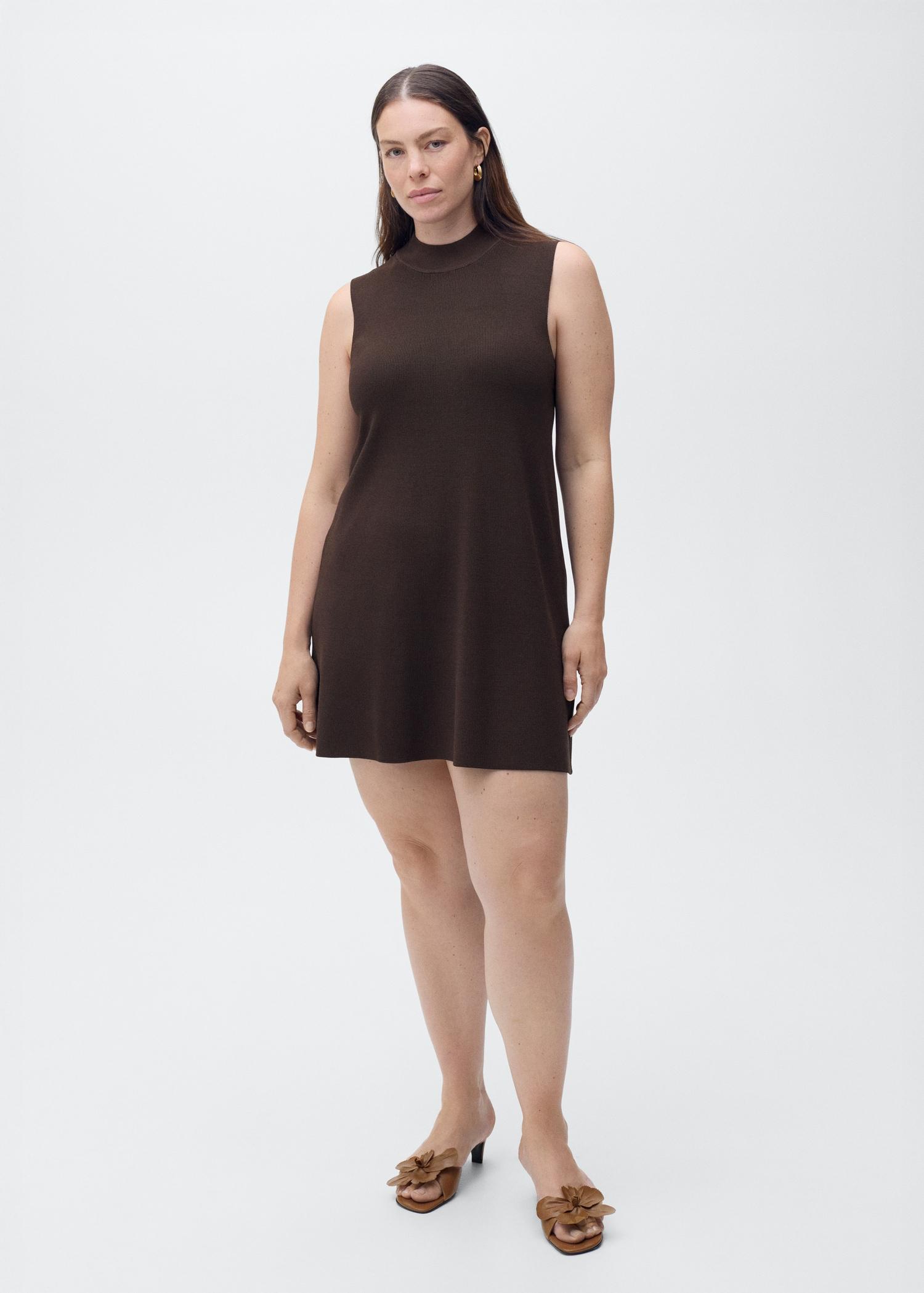 Perkins-neck knitted dress - Women | MANGO USA Product Image