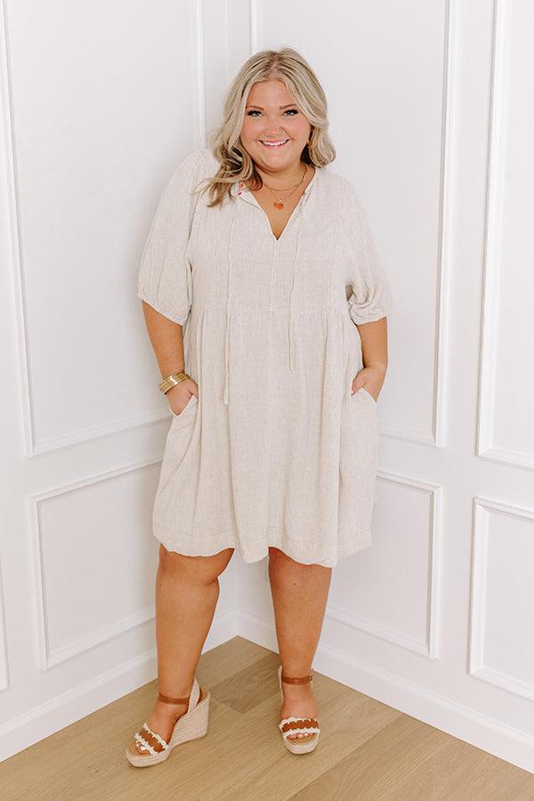 Summer Party Linen-Blend Mini Dress in Oatmeal Curves Product Image