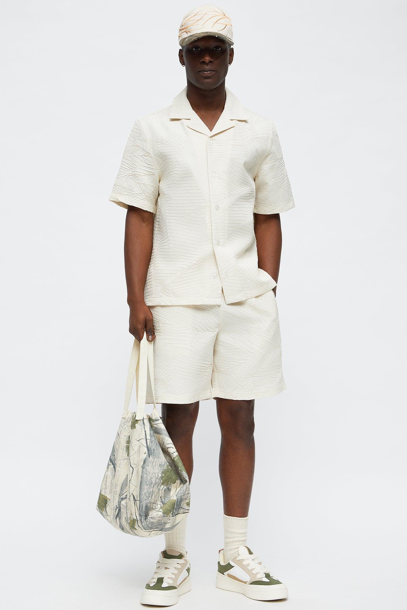 Ponce Textured Relaxed Shorts - Cream Male Product Image