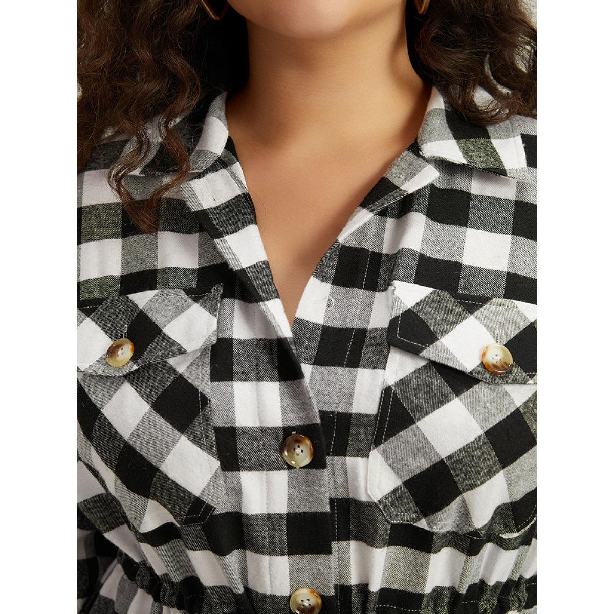 Plus Size Halloween Plaid Drawstring Pocket Button Through Coat Women Black Drawstring Pocket Dailywear Jackets BloomChic 10/M Product Image