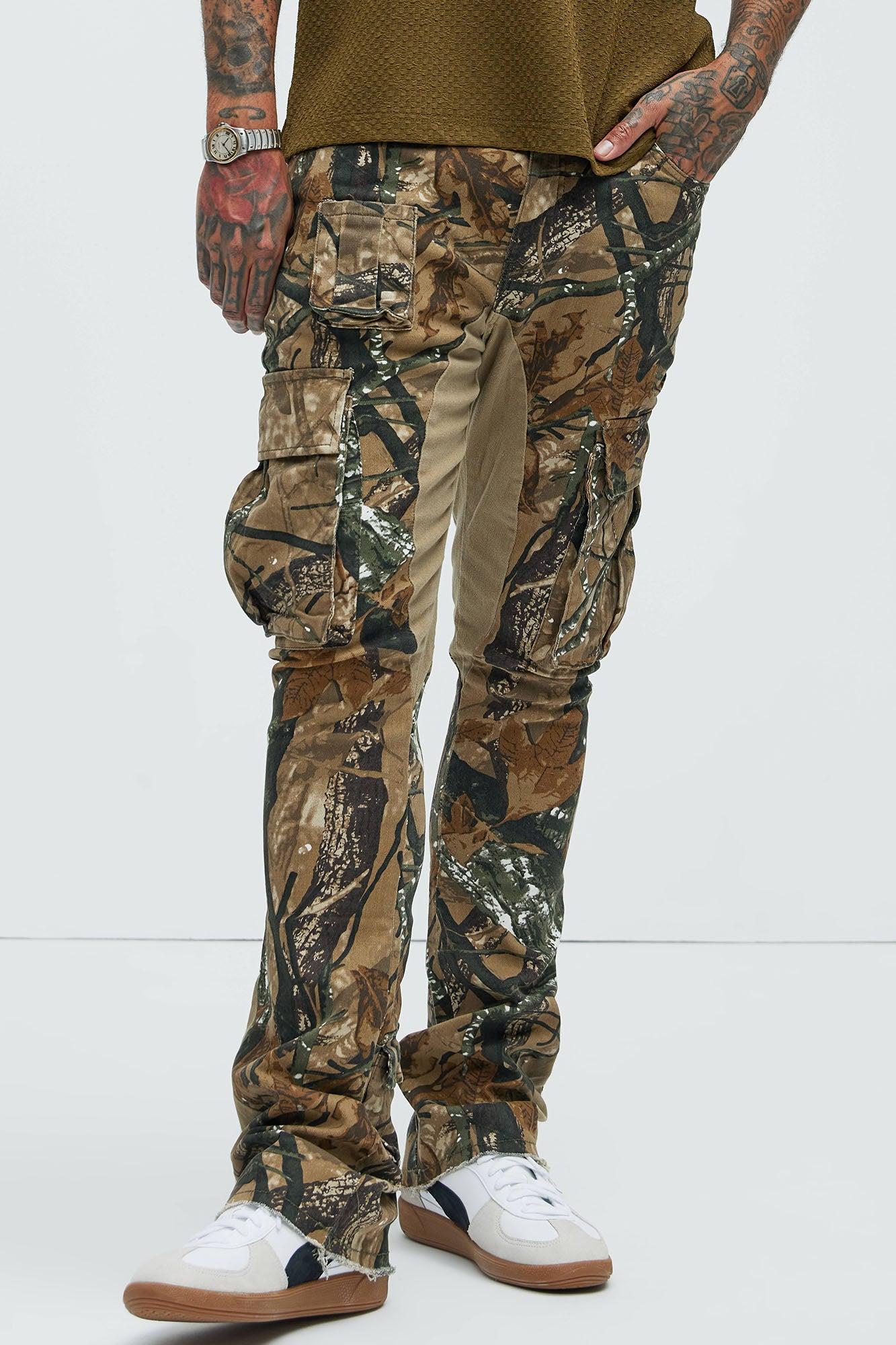 Into The Wild Panel Cargo Stacked Skinny Flare Pants - Brown/combo Product Image