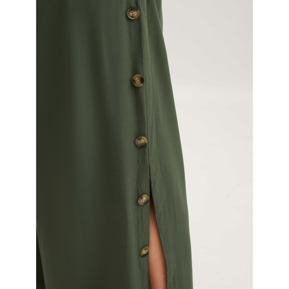 Plus Size ArmyGreen Rayon Adjustable Elastic Waist Slit Jumpsuit Women Sleeveless Non Casual Loose Jumpsuits BloomChic 18-20/2X Product Image