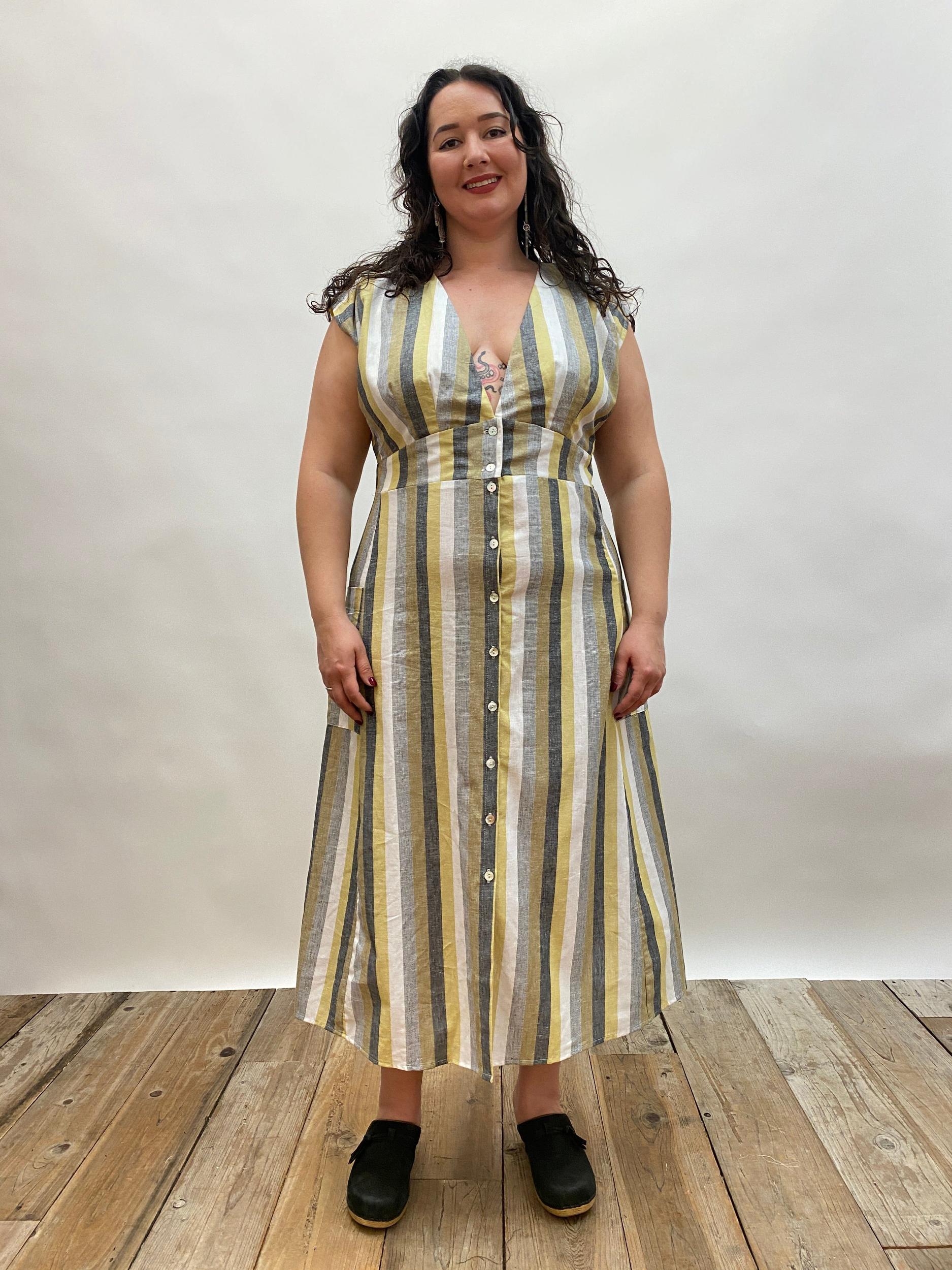 Penelope Dress in Linen Stripe Product Image