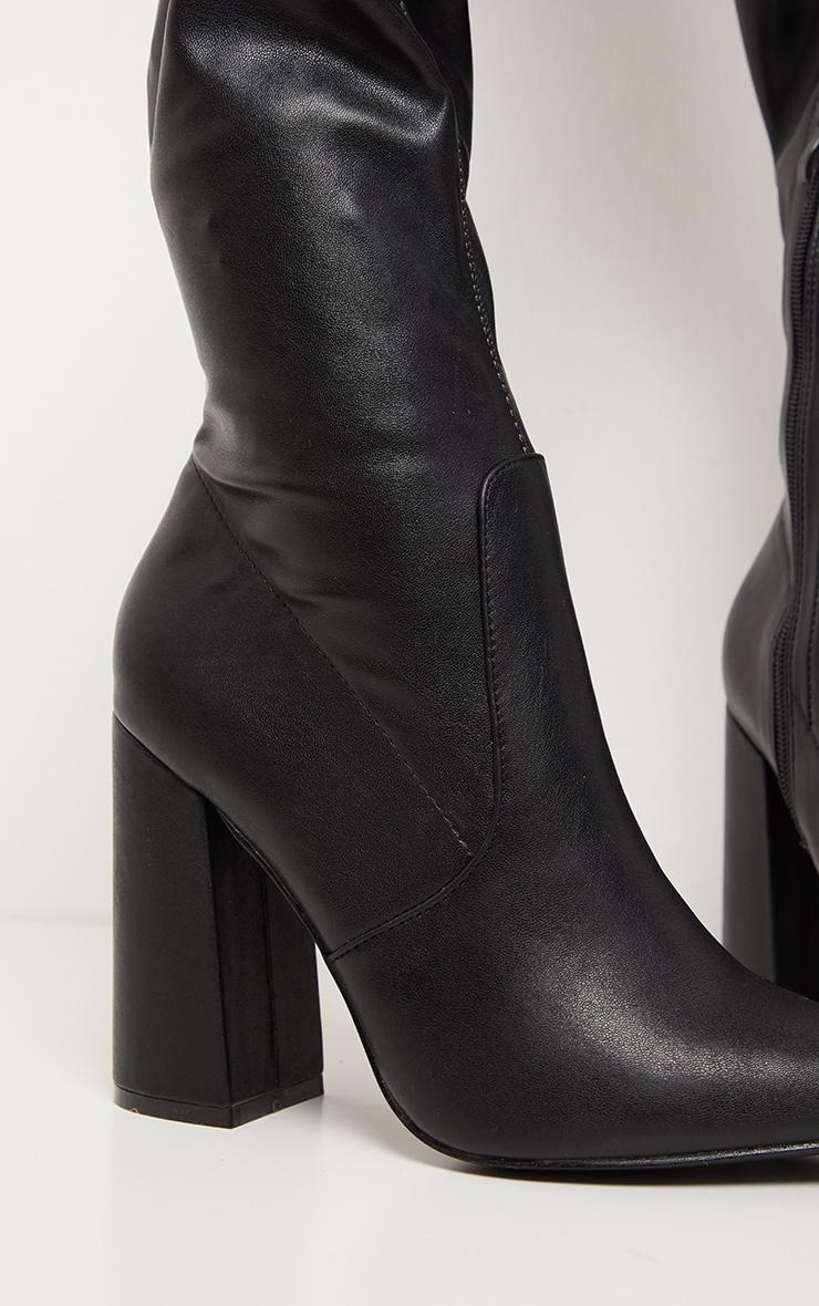 Black Block Heel PU Thigh High Boot Product Image