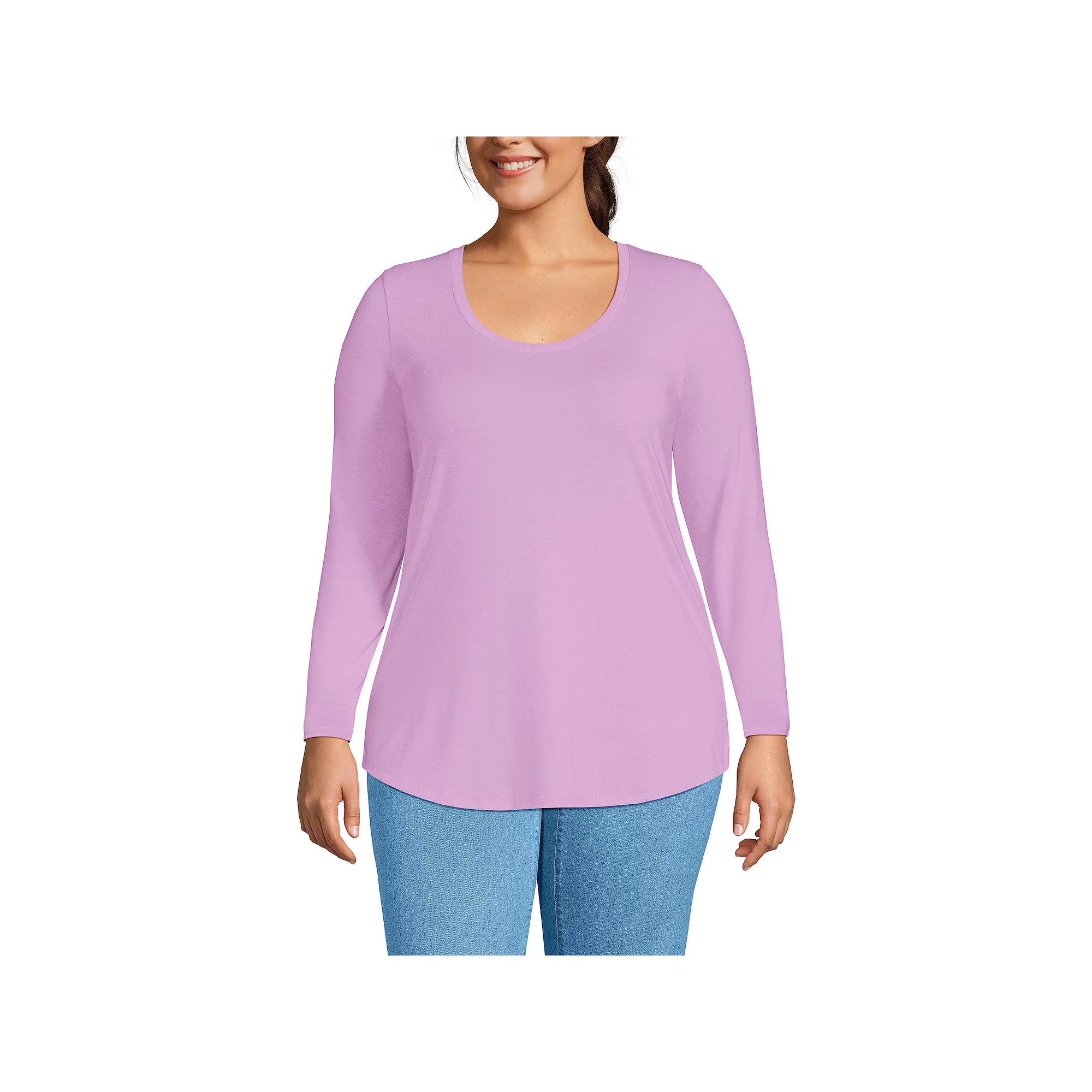 Plus Size Lands' End Long Sleeve Power Performance Tunic Tee, Women's, Size: 3XL, Black Pinstripe Product Image