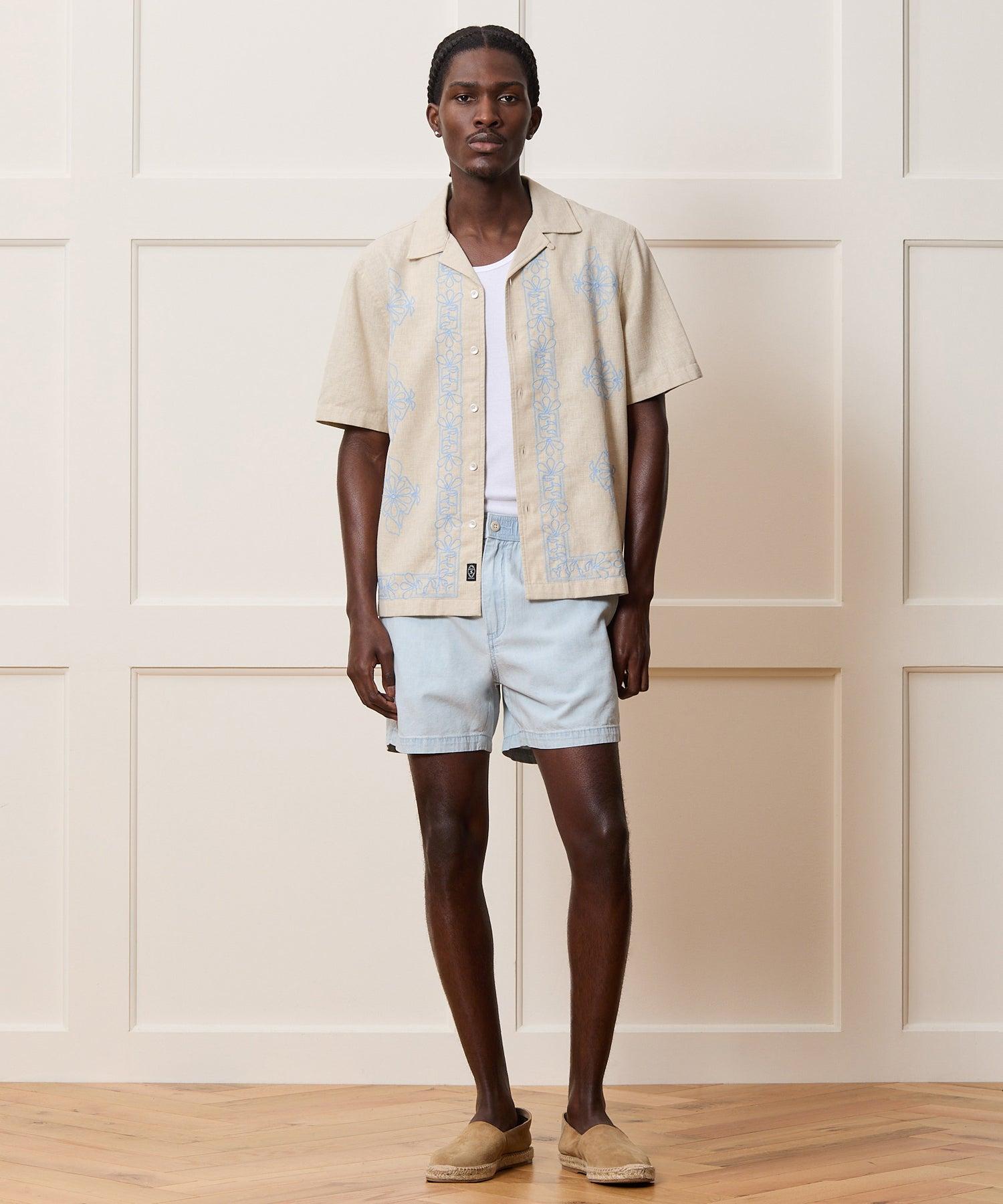 Cropped Embroidered Camp Collar Shirt Product Image