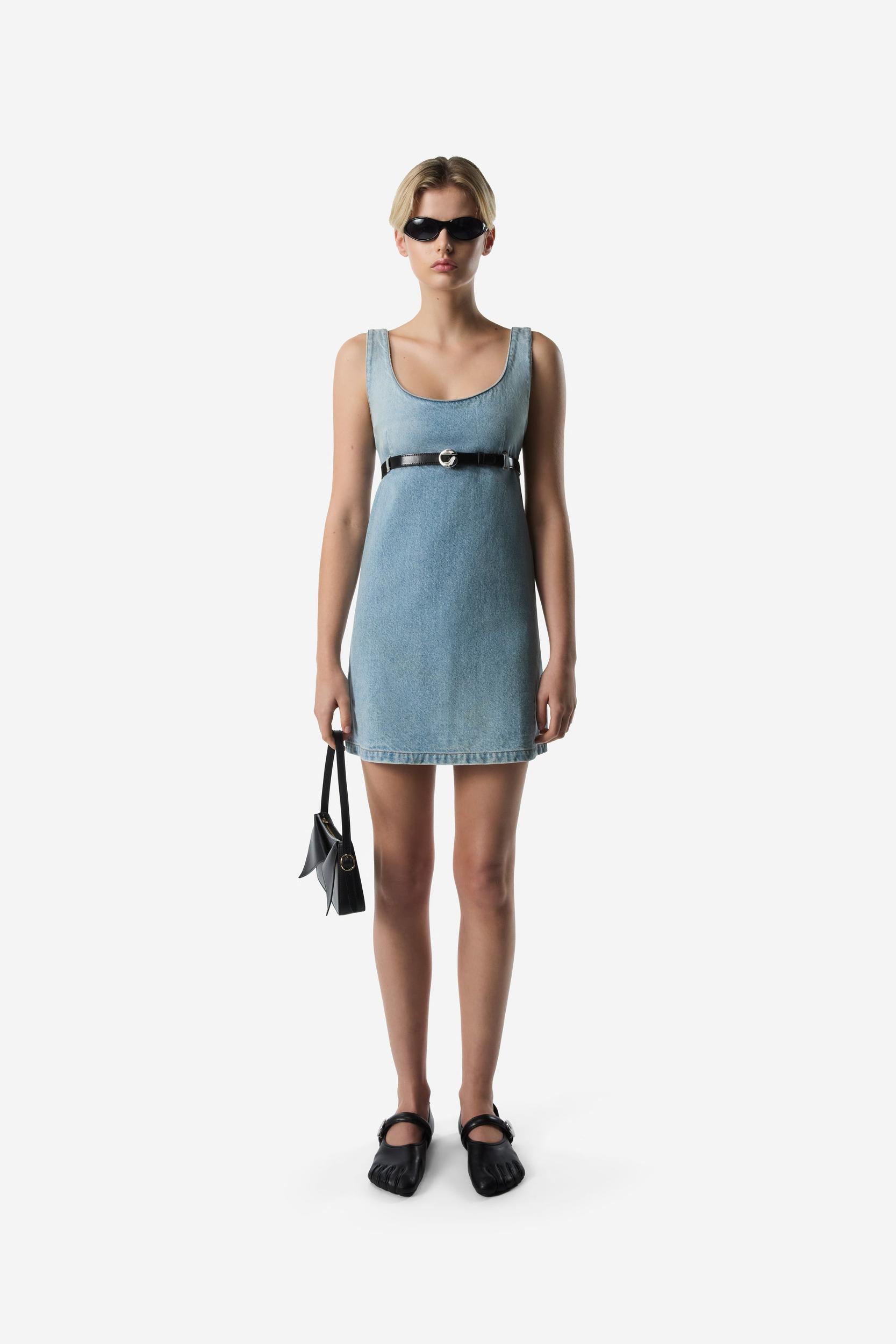 Belted Denim Mini Dress Product Image