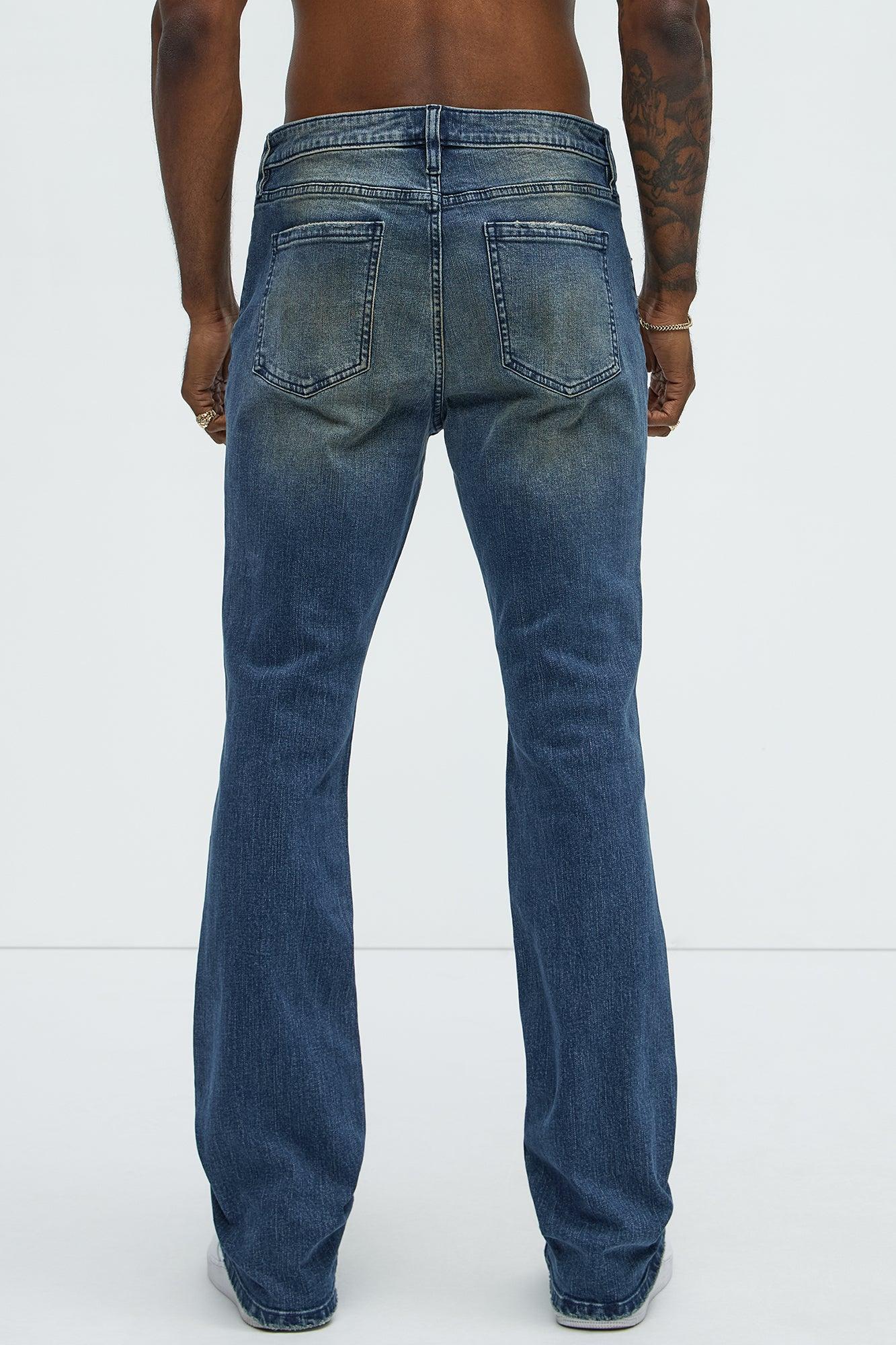 Faded In And Out Repaired Skinny Flare Jeans - Dark Wash Product Image