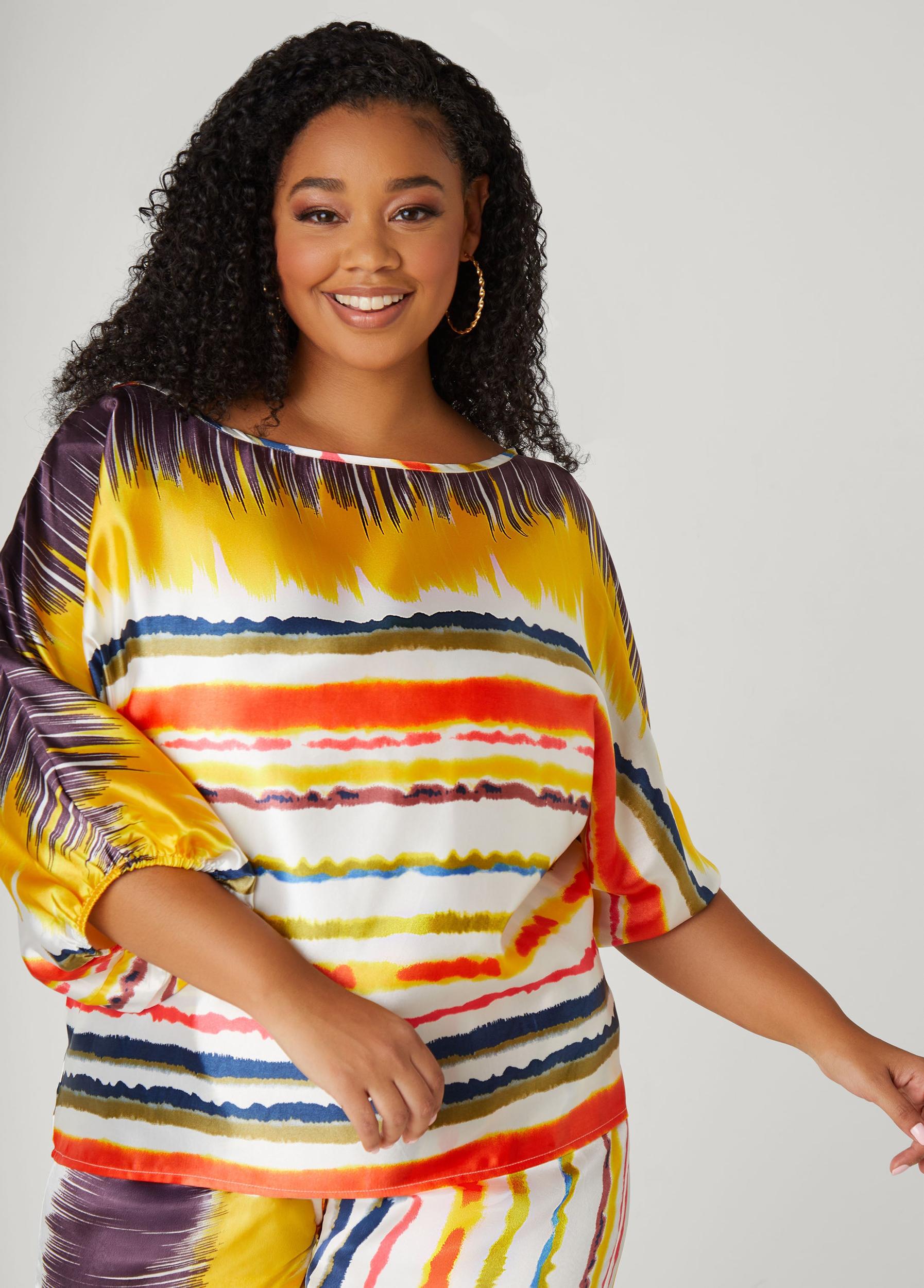 Plus Size Striped Satin Blouse Ashley Stewart Product Image