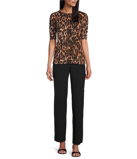 Investments Knit Animal Print Elbow Length Sleeve Crew Neck Top Product Image