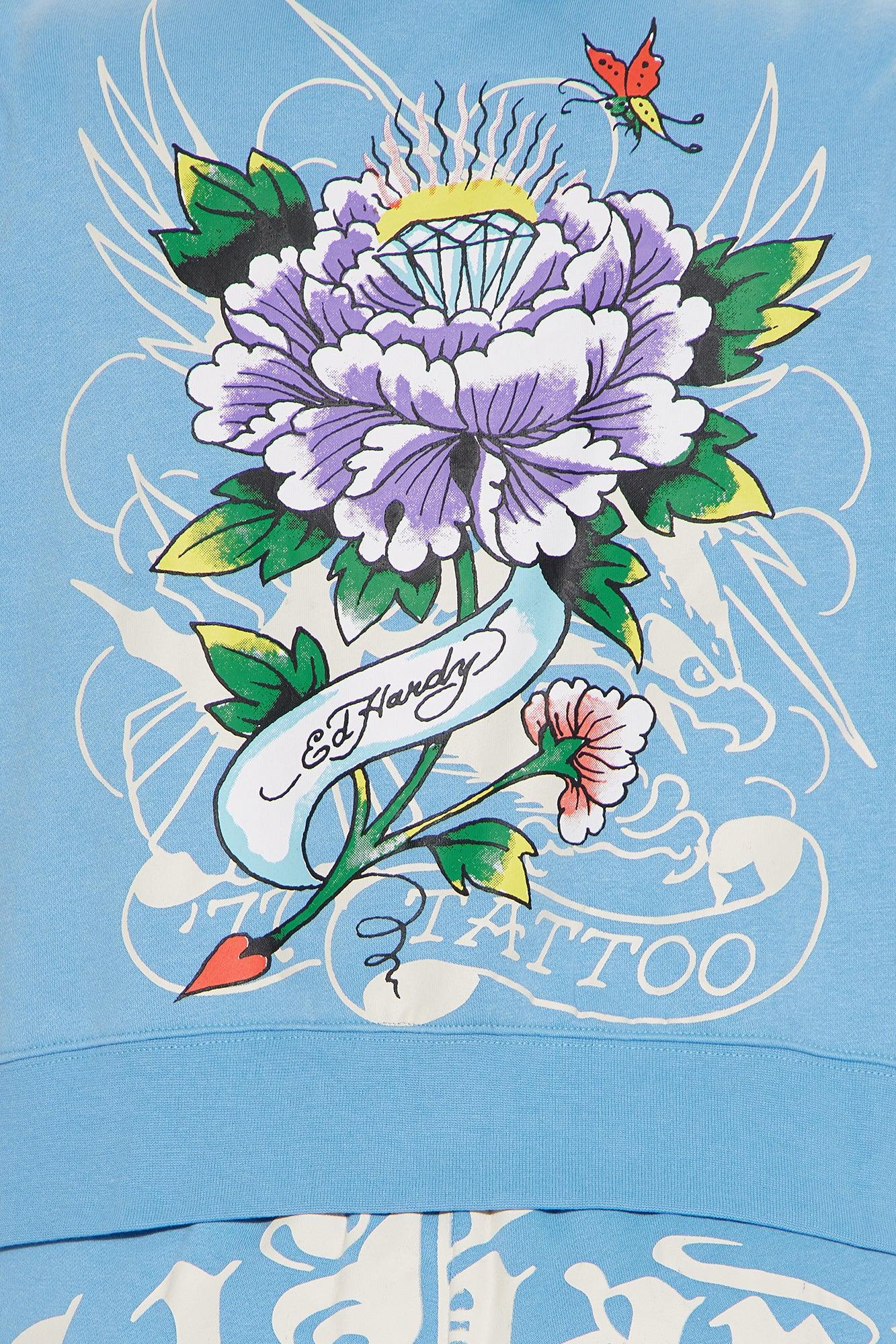 Ed Hardy Skull Haven Zip Up Hoodie - Light Blue Product Image