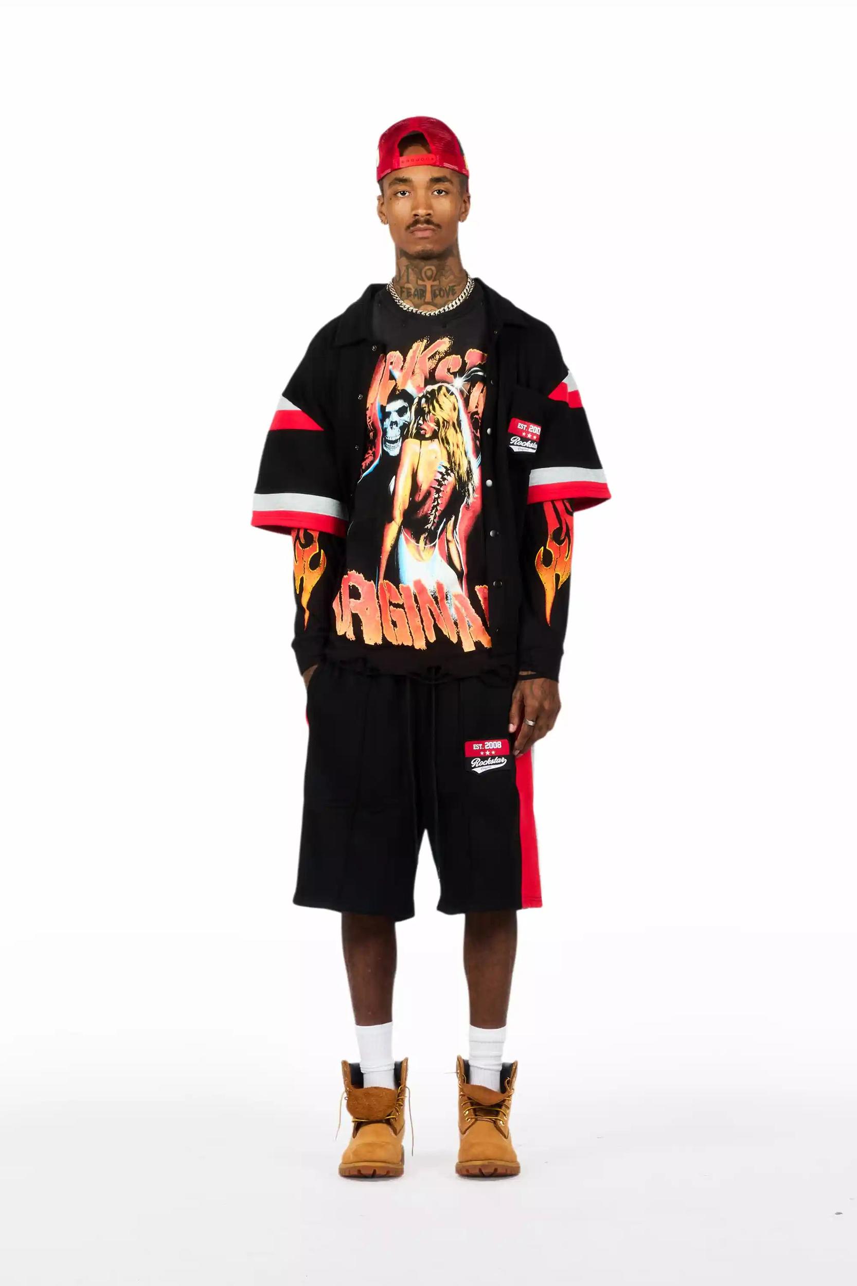 Zavid Black Button Up T-Shirt/Short Set Male Product Image