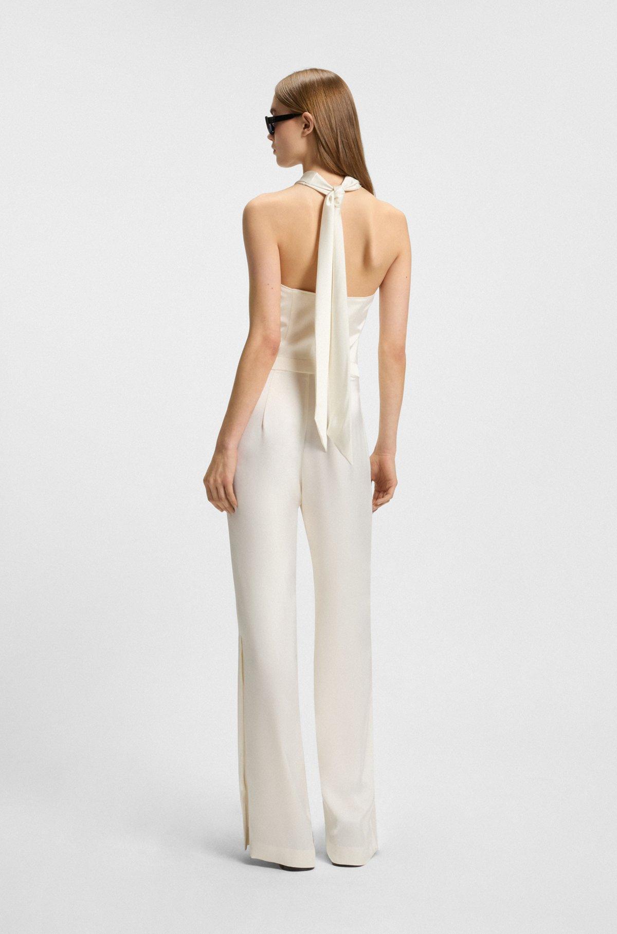 HUGO - Sleeveless jumpsuit in satin with tie neck - White Product Image