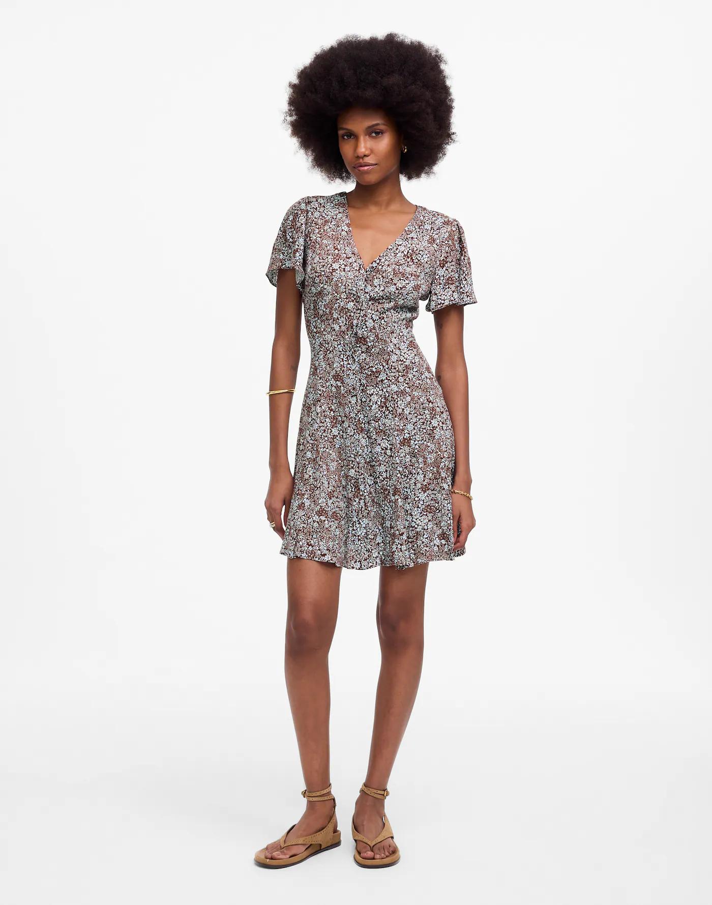Button-Front Mini Dress in Floral Product Image