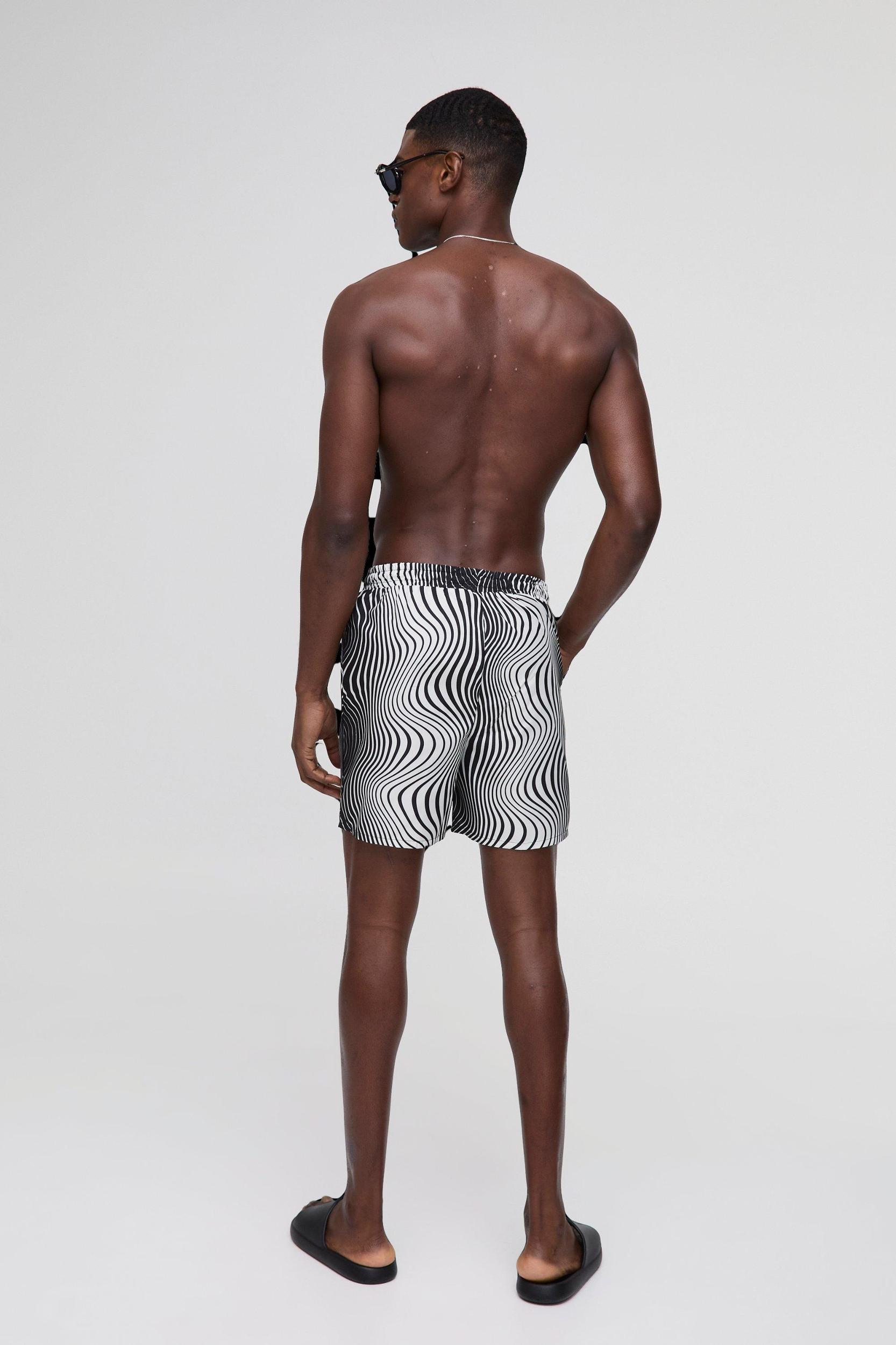 Regular Fit Abstract Stripe Swim | boohooMAN USA Product Image