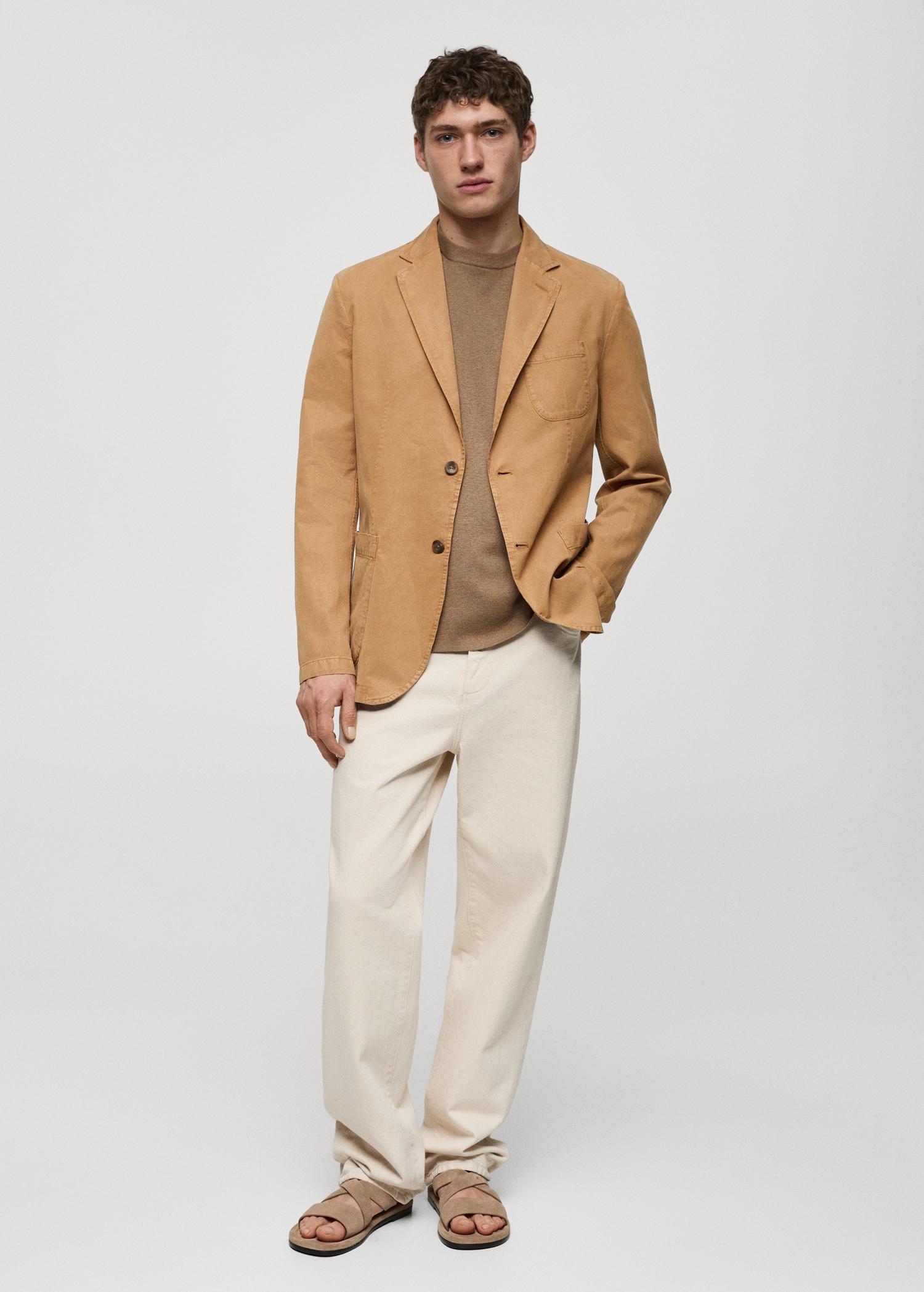 Slim fit linen cotton-blend blazer - Men | MANGO USA Product Image