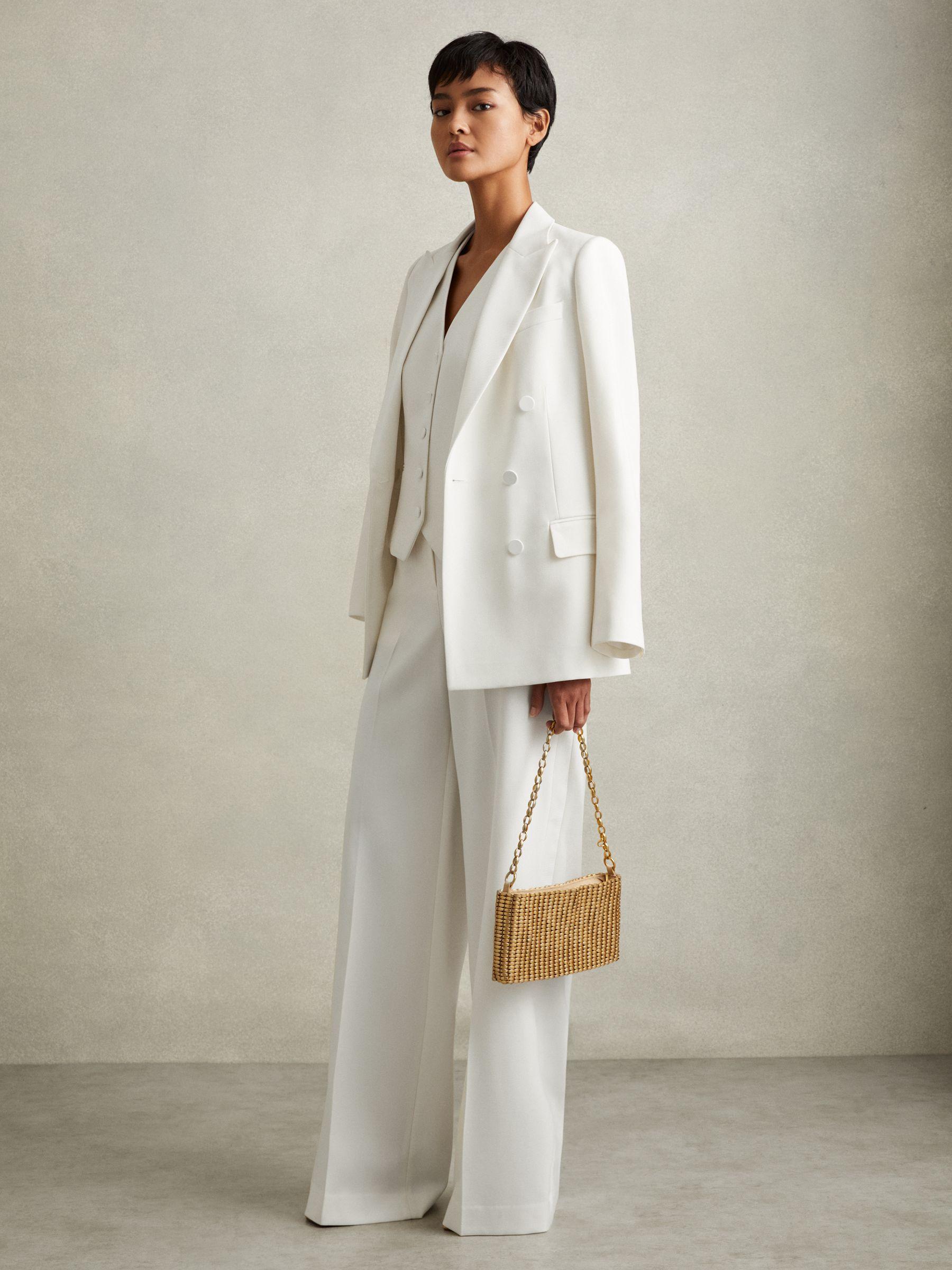 Wool Blend Wide Leg Tux Trousers in White Product Image