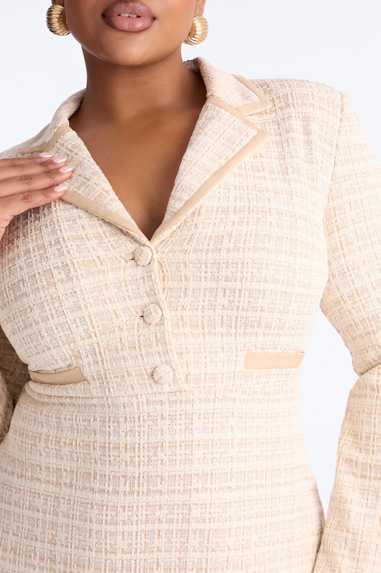 Brisa Long Sleeve Tweed Midi Dress - Mauve Female Product Image