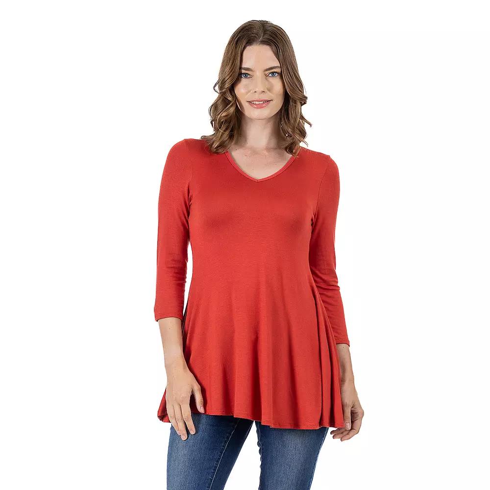 Women's 24Seven Comfort Apparel V Neck Tunic Top,  Product Image