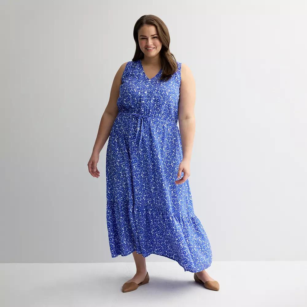 Plus Size Sonoma Goods For Life® Femme Button Bodice Maxi Dress, Women's, Size: 5XL, Blue Ditsy Floral Product Image