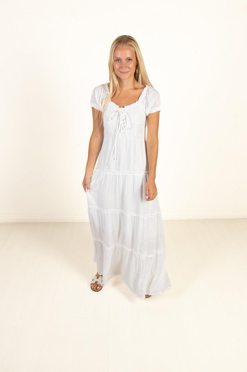 White Lace Up Milkmaid Maxi Dress Product Image