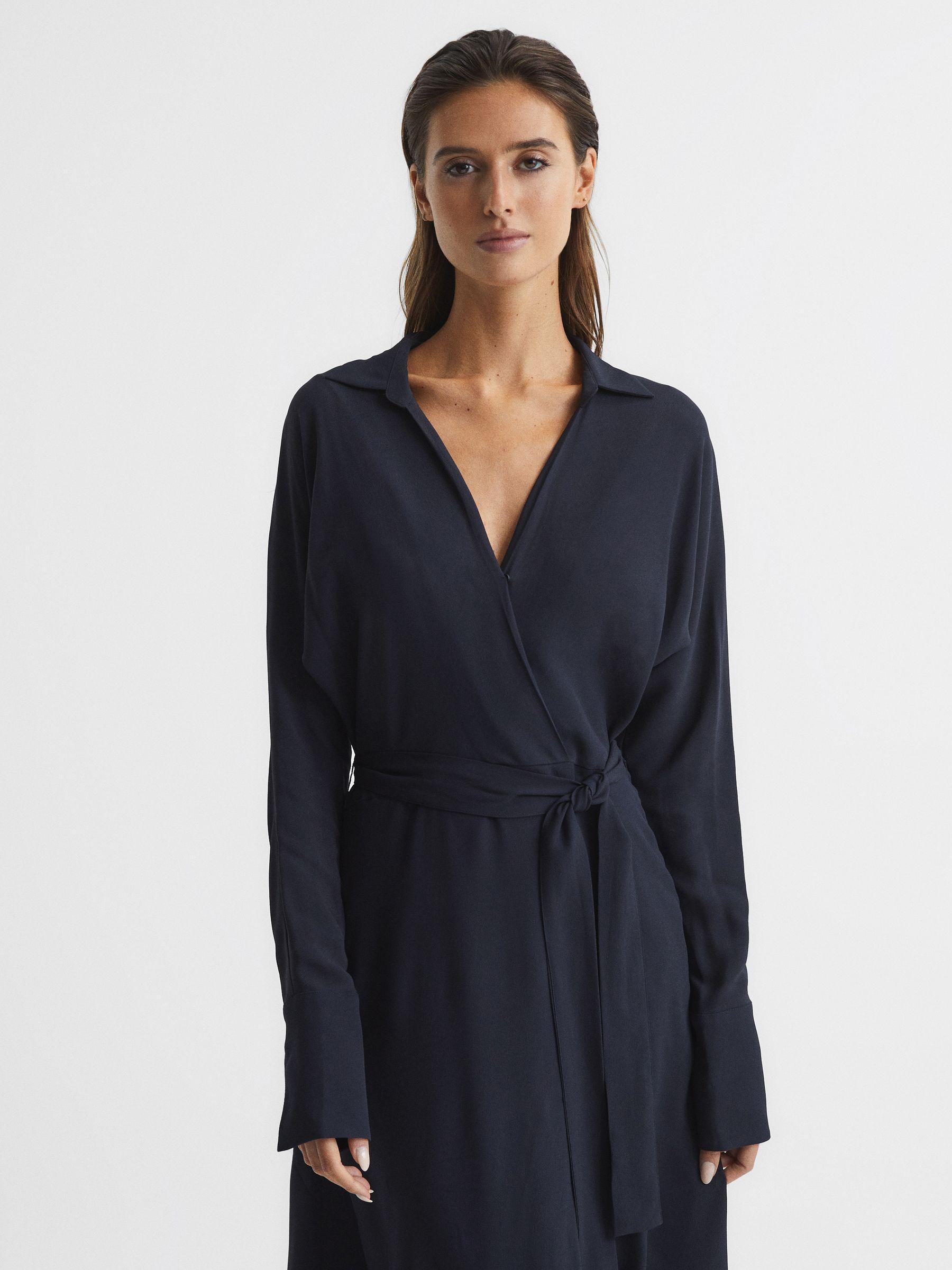 Wrap Shirt Midi Dress in Navy Product Image