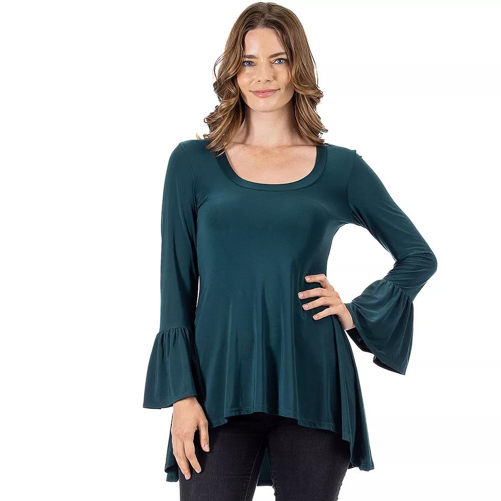 Women's 24Seven Comfort Apparel Long Bell Sleeve High-Low Tunic Top,  Product Image