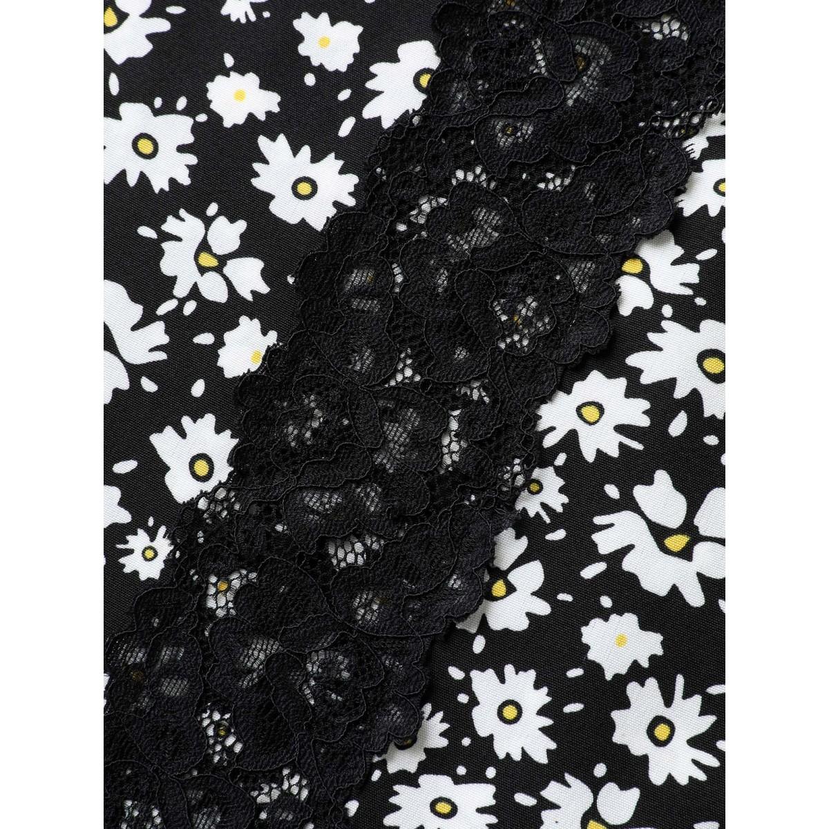 Plus Size Floral Lace Front Flowy Midi Dress BlackFlower Women Non Sleeveless Curvy BloomChic 14-16/1X Product Image