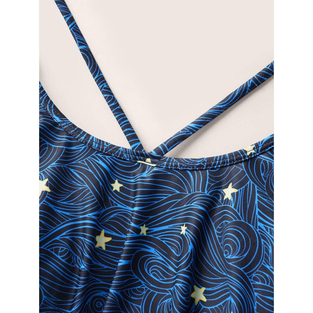 Plus Size Star Asymmetrical Hem Cross straps One Piece Swimsuit Women's Swimwear Indigo Beach Contrast Curve Bathing Suits High stretch One Pieces BloomChic 22-24/3X Product Image