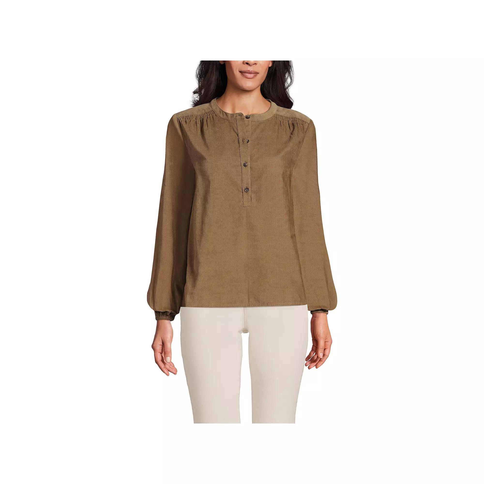 Women's Lands' End Pinwale Cord Smocked Popover Shirt, Size: Medium, Dark Toffee Product Image