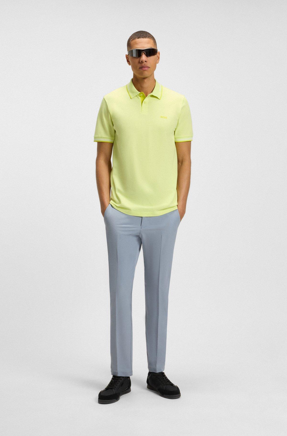BOSS - Stretch-cotton slim-fit polo shirt with branding - Light Green Product Image