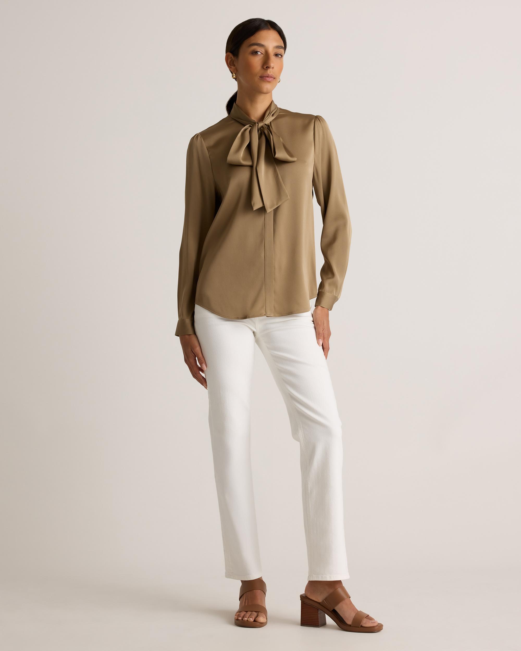 Quince | Women's Washable Stretch Silk Tie Neck Blouse Size XL Product Image