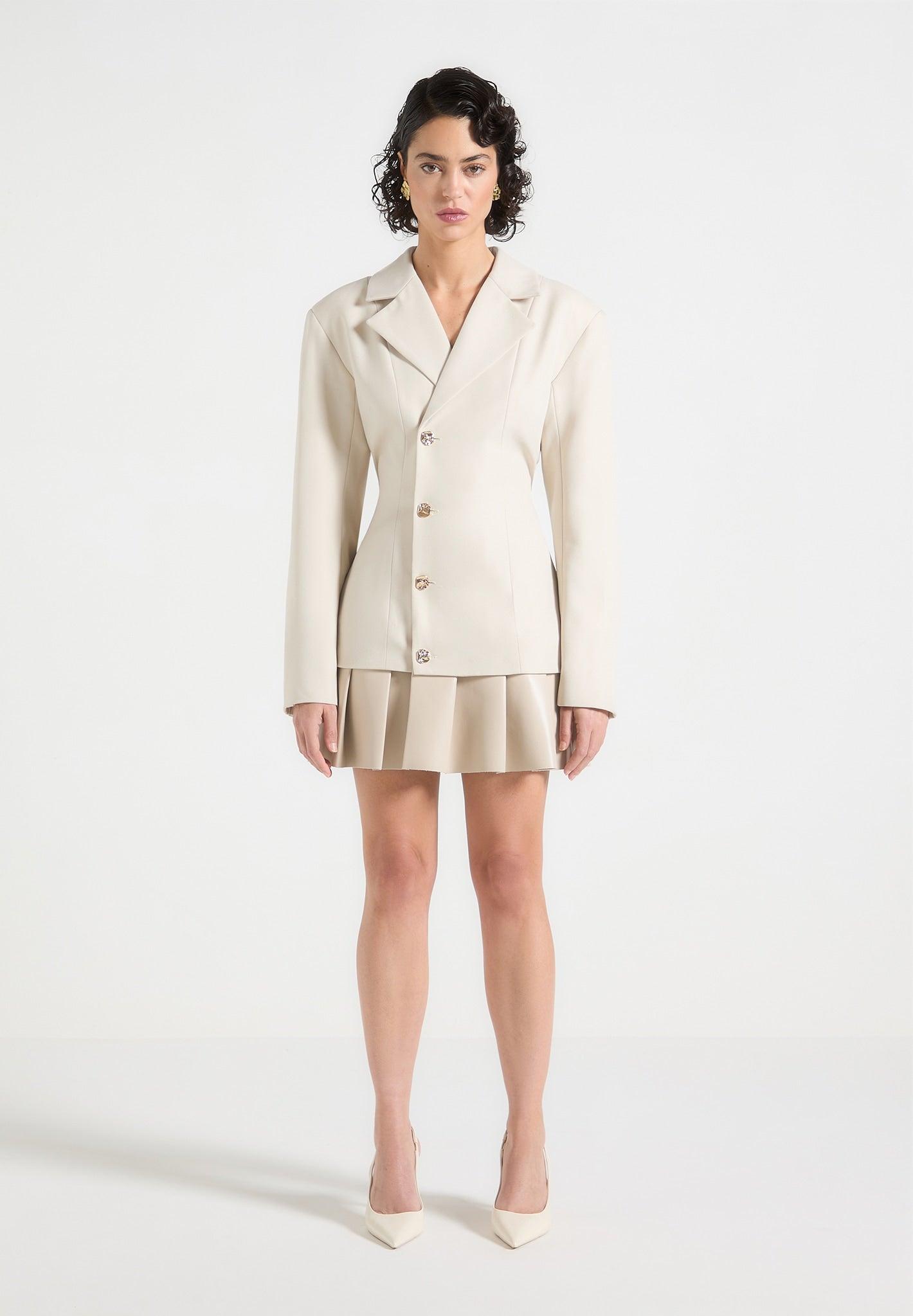 Nicole - Tailored Cinch Blazer Dress with Pleats - Beige Female Product Image