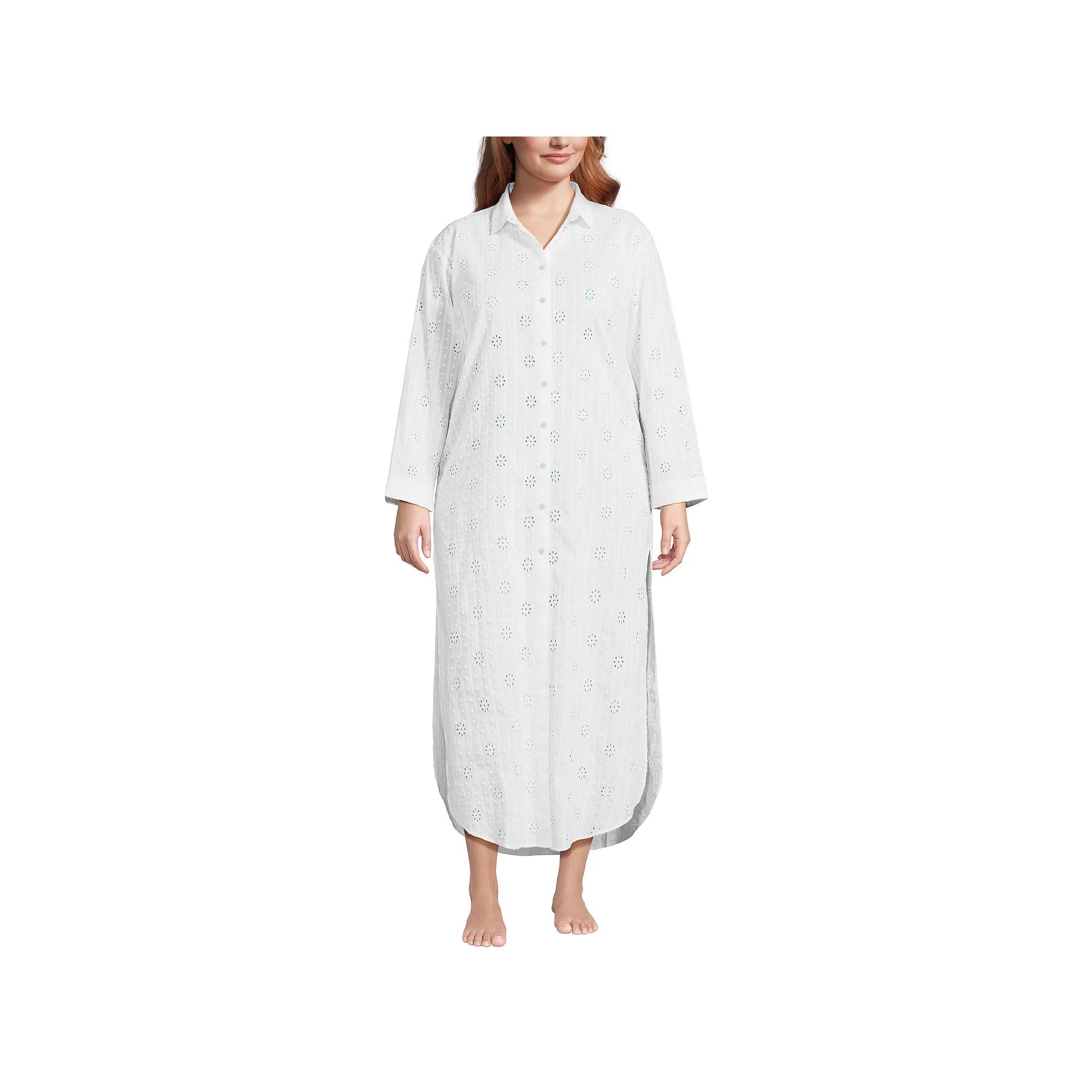 Plus Size Lands' End Eyelet Button Down Maxi Cover-up Dress, Women's, Size: 1XL, White Product Image